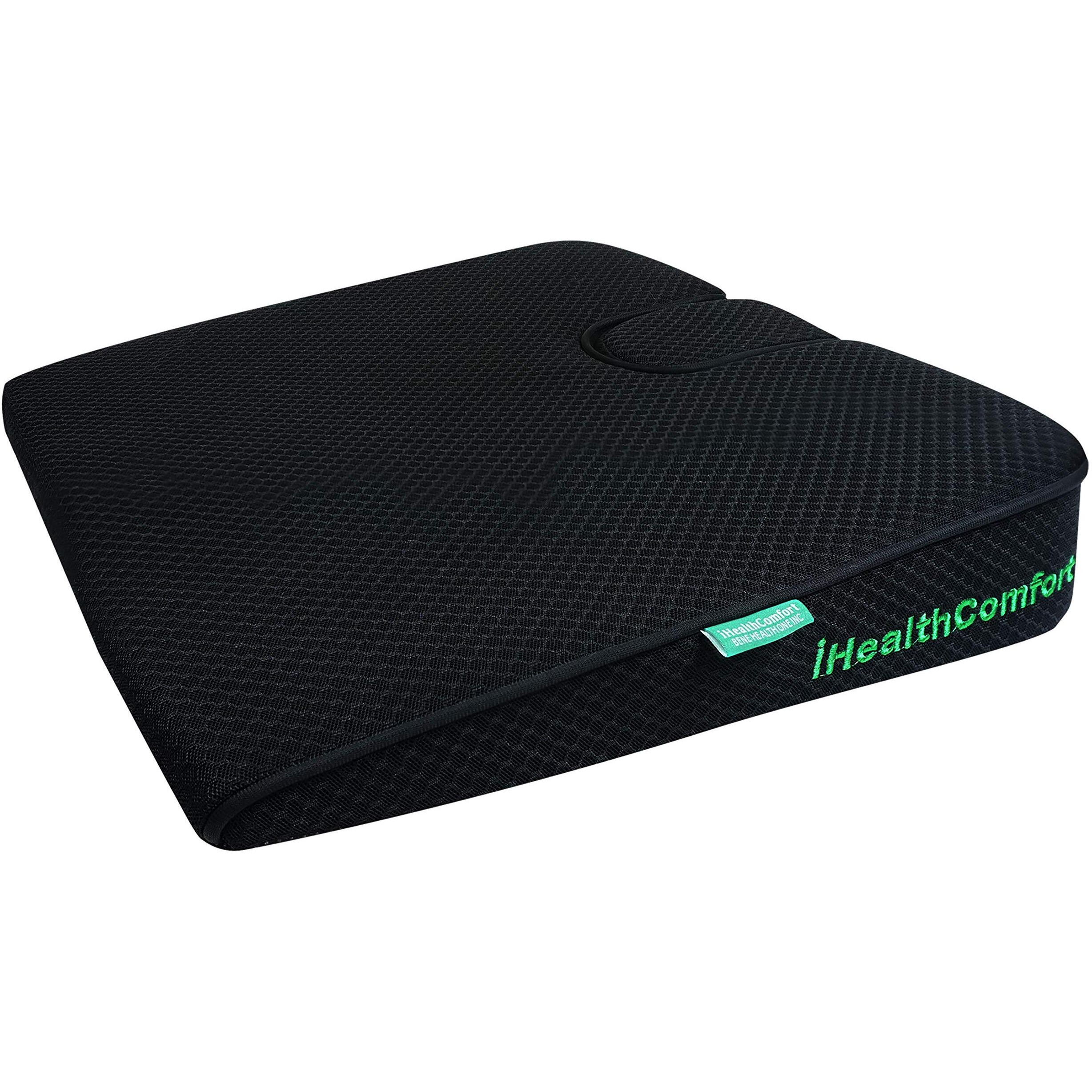 Ihealthcomfort Portable Large Wedge Seat Cushion Orthopedic Memory Foam Wellness Car Seat Office Chair Cushion Pad(19.7