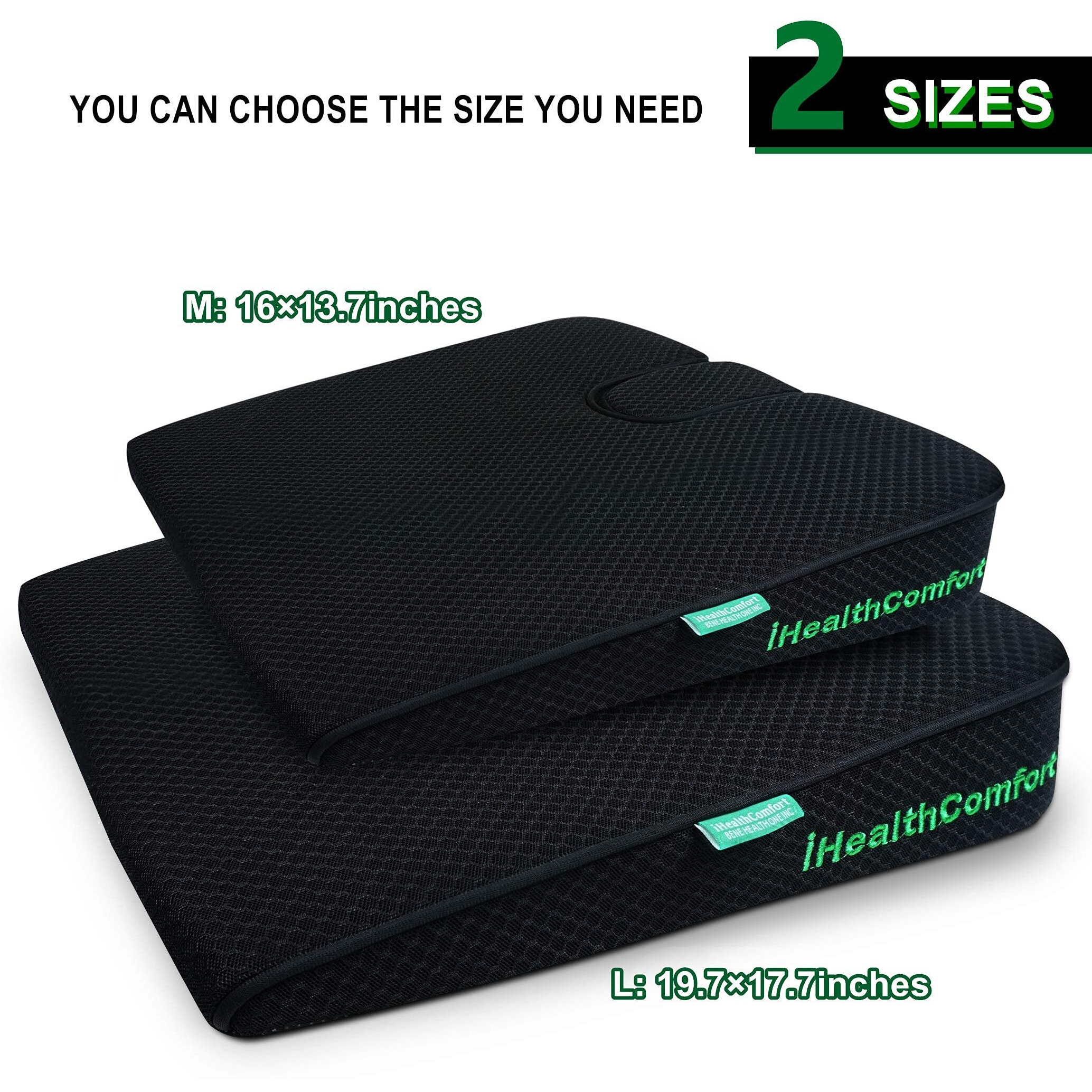 Ihealthcomfort Portable Large Wedge Seat Cushion Orthopedic Memory Foam Wellness Car Seat Office Chair Cushion Pad(19.7