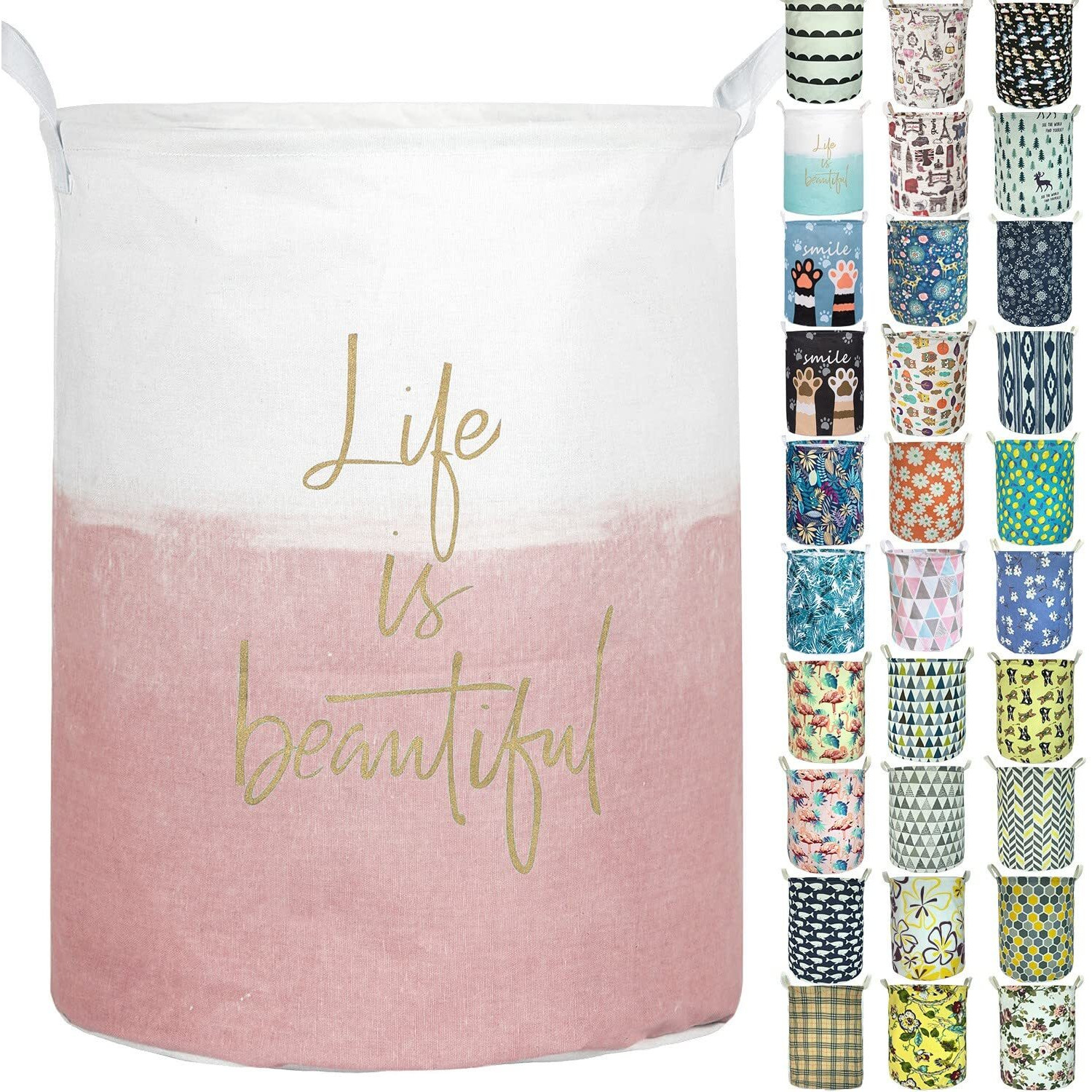 Aouker Merdes 19.7       Waterproof Foldable Laundry Hamper, Dirty Clothes Laundry Basket, Linen Bin Storage Organizer For Toy Collection(Life Pink)