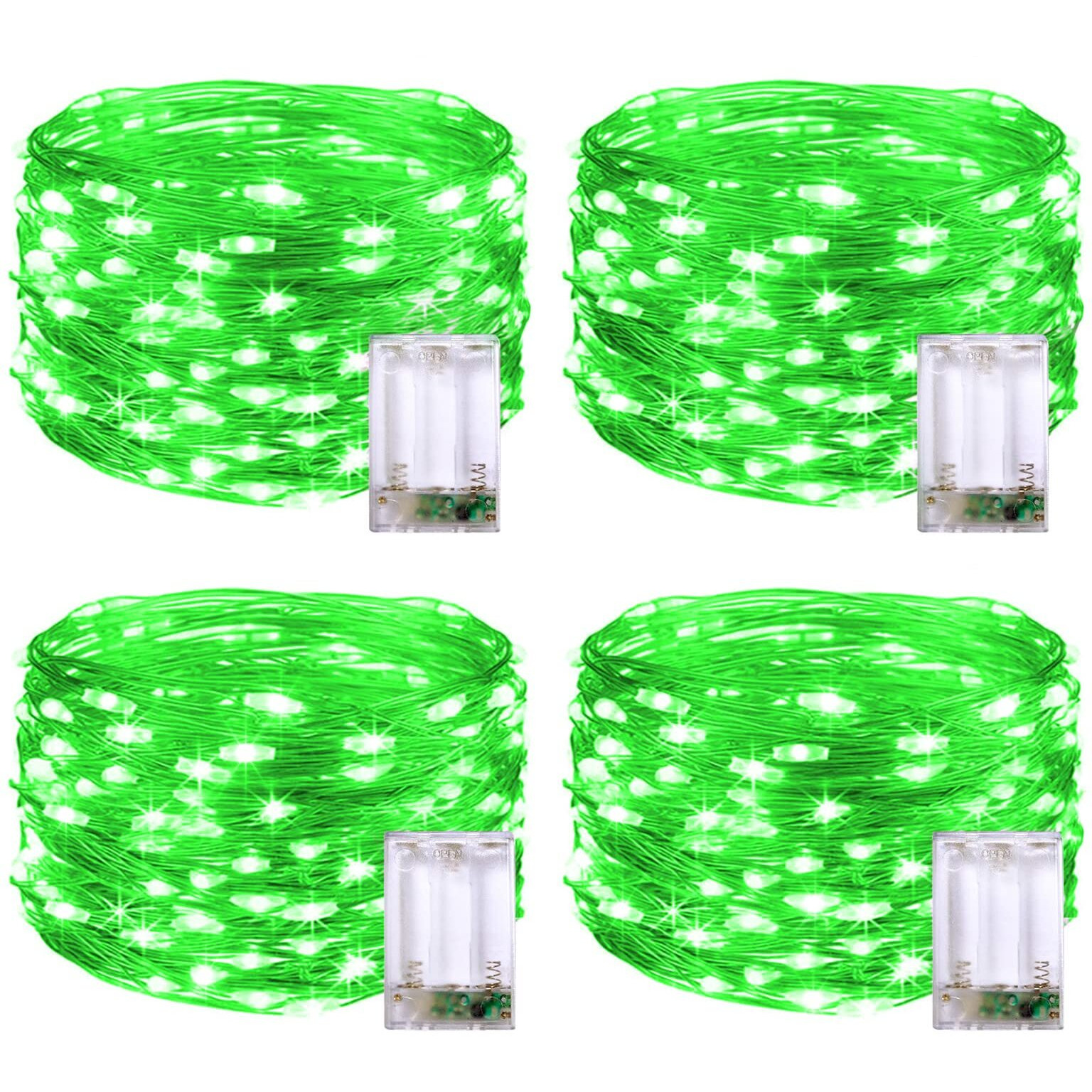 Jmexsuss 4 Pack 50 Led Green Christmas Fairy Lights Battery Operated Indoor Outdoor Waterproof For Bedroom Party Christmas Halloween Decorations