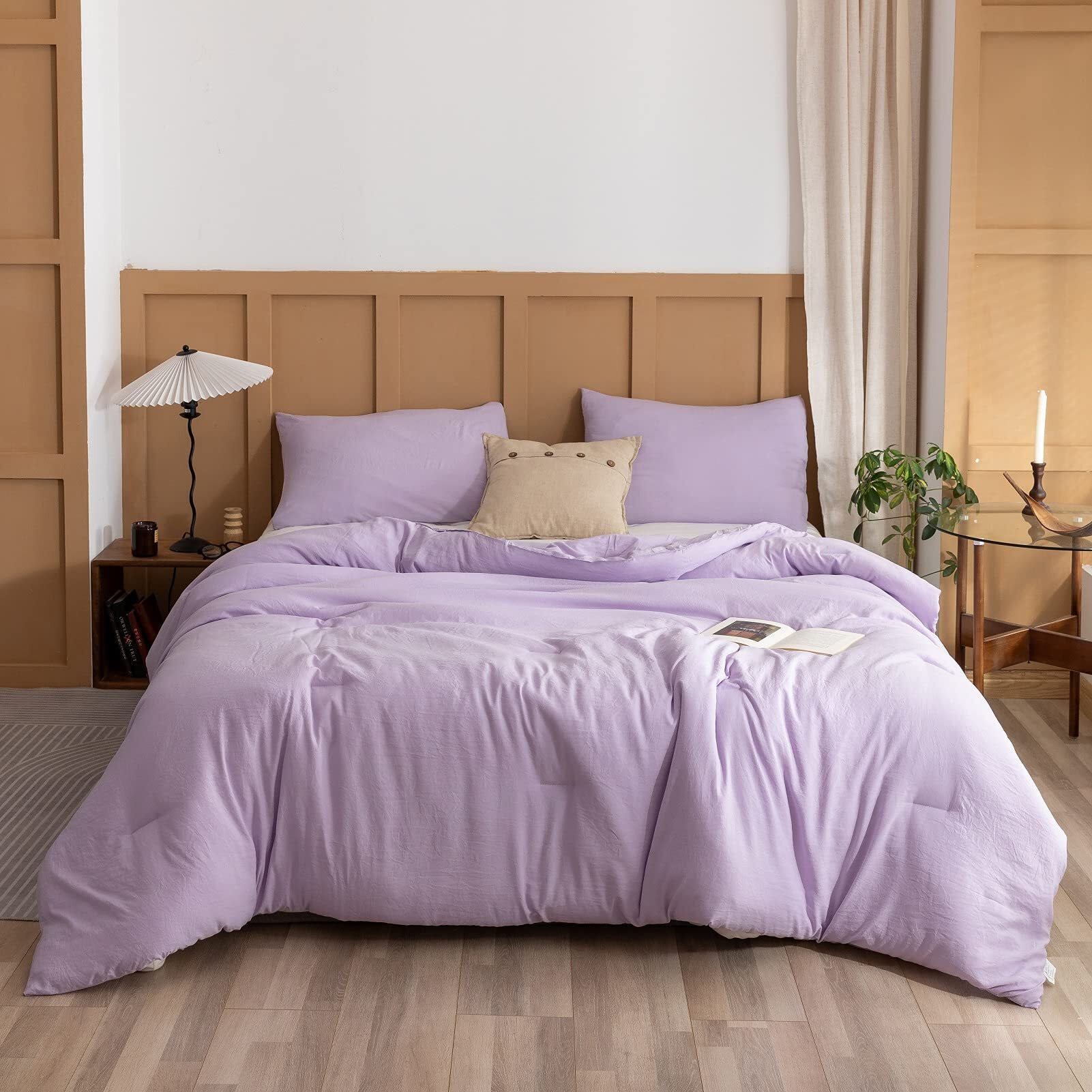 Rosgonia Lavender Comforter Set King- 3Pcs (1 Lilac Comforter & 2 Pillowcases) Light Purple Orchid King Comforter Set For Women And Girls- Reversible Soft Warm Lightweight Comforter For All Season