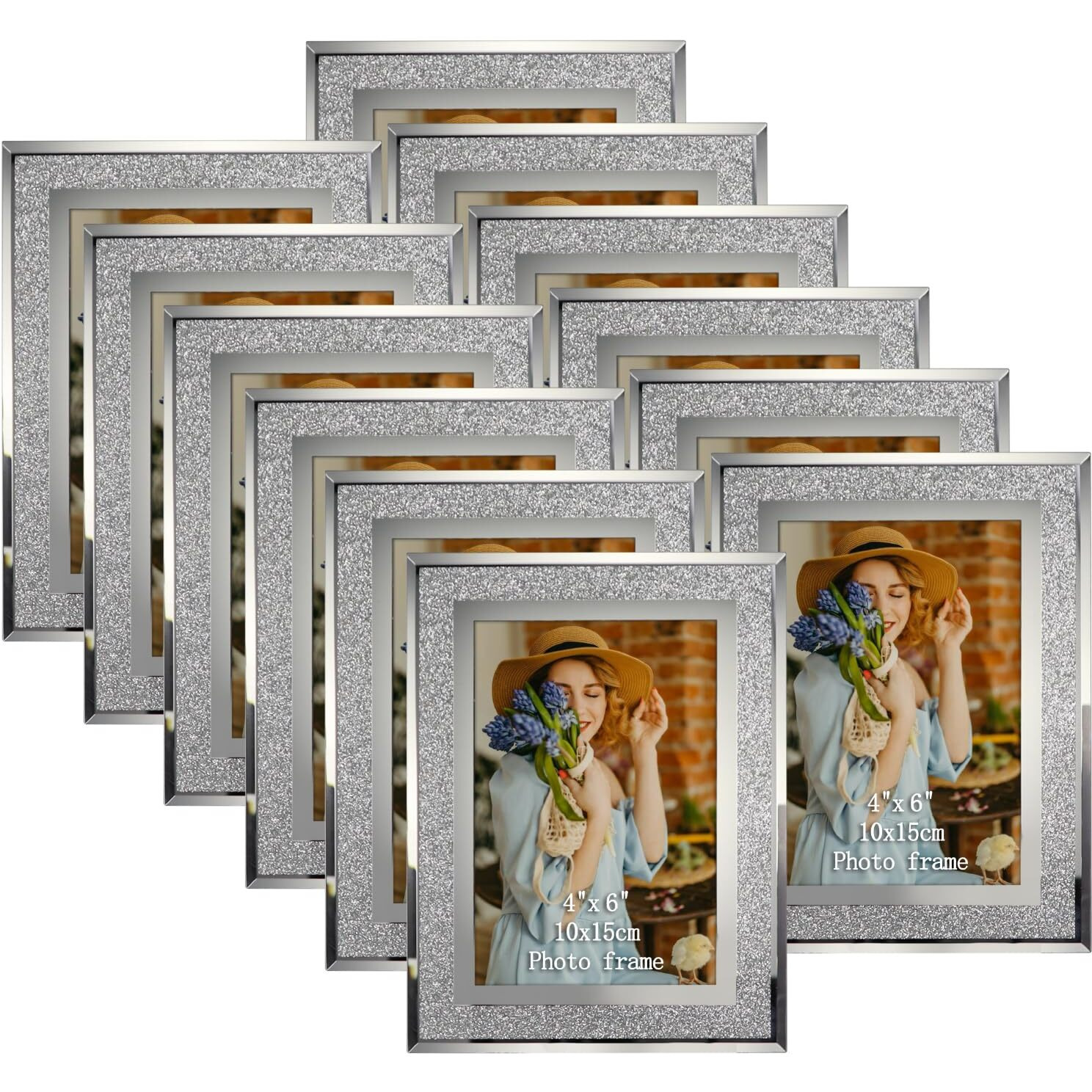 Calenzana 4X6 Glitter Picture Frames Set Of 12, Sparkle Glass Photo Frame For Tabletop, Horizontal Or Vertical Display
