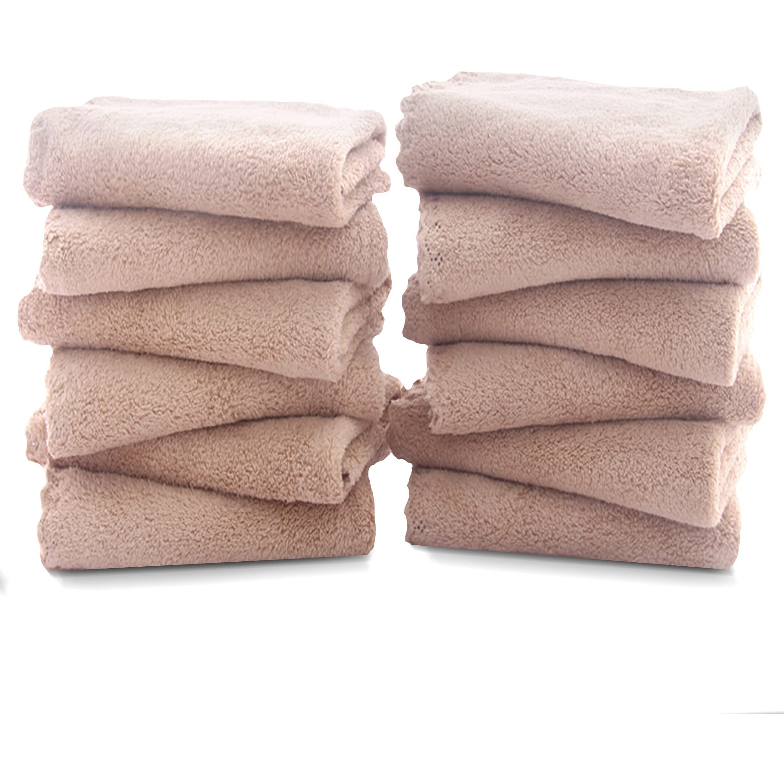 Tenstars 12 Pack Premium Washcloths Set - Quick Drying - Soft Microfiber Coral Velvet Highly Absorbent Wash Clothes - Multipurpose Use As Bath Fitness, Spa, Facial, Fingertip Towel (Brown)