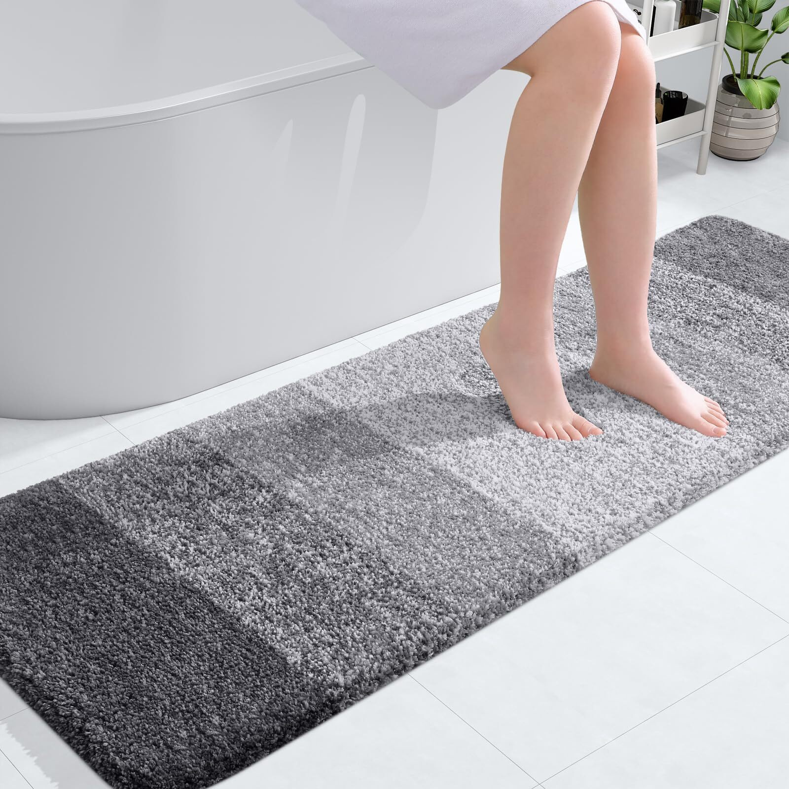 Olanly Luxury Bathroom Rug Mat 59X20, Extra Soft And Absorbent Microfiber Bath Rugs, Non-Slip Plush Shaggy Bath Carpet Runner, Machine Wash Dry, Bath Mats For Bathroom Floor, Tub And Shower, Grey