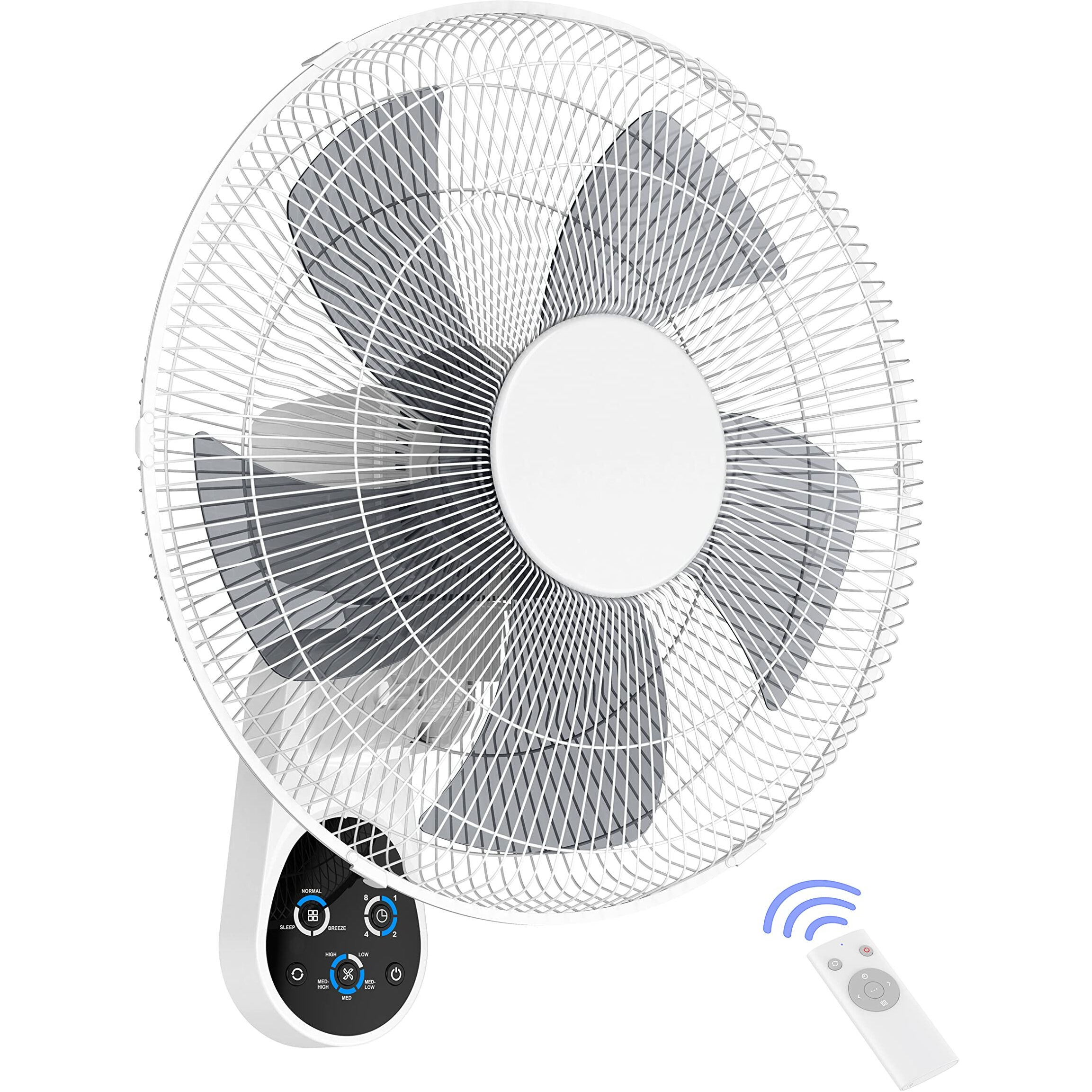 Mirdred Wall Mount Fan, 16 Inch 5 Blades 5 Speeds Wall Fan With Remote Control, 90 Degree 8 Hour Timer Oscillating Fan For Bedroom Home Kitchen Gym Yoga Pilates Studio Glass Sunshine Room