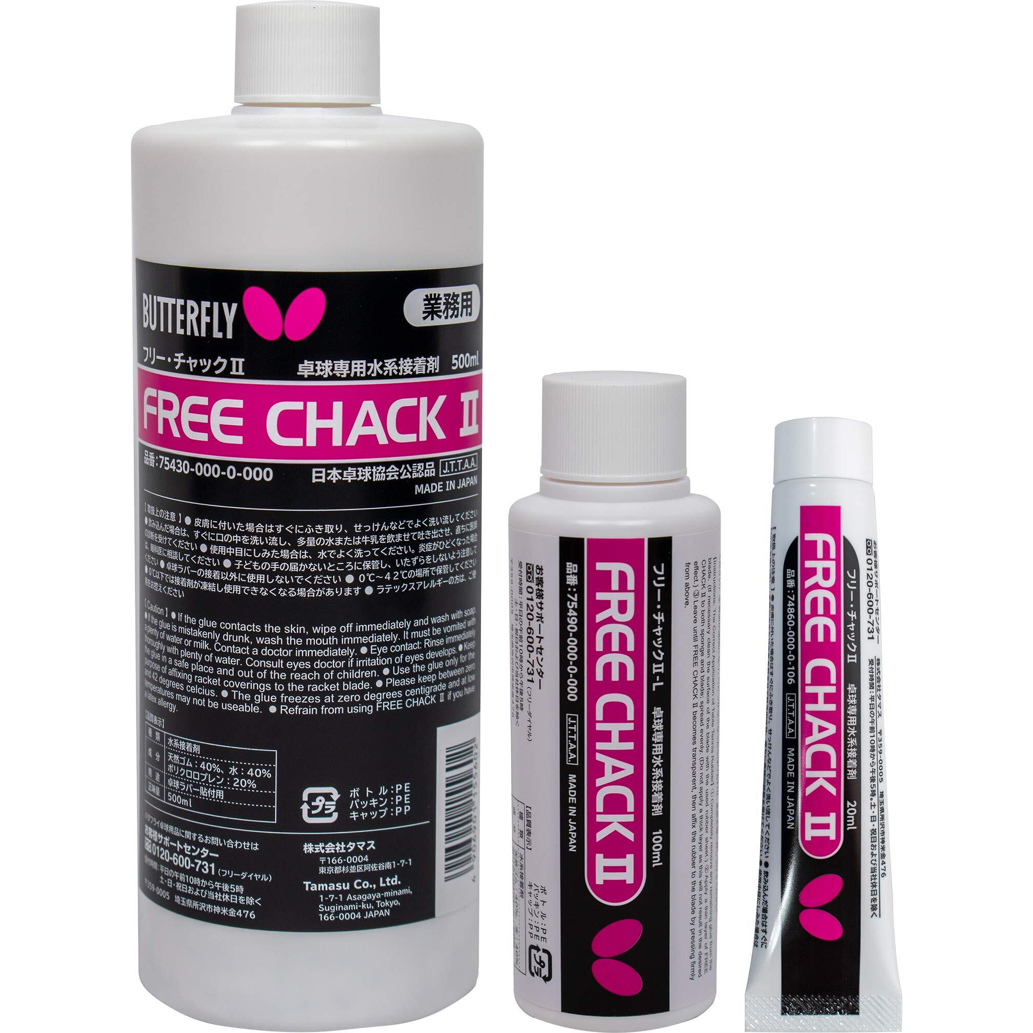 Butterfly Free Chack Ii Table Tennis Racket Glue - Designed Specifically For Use With Spring Sponge Rubber Like Tenergy And Dignics - Available In 20 Ml, 100 Ml, Or 500 Ml, White