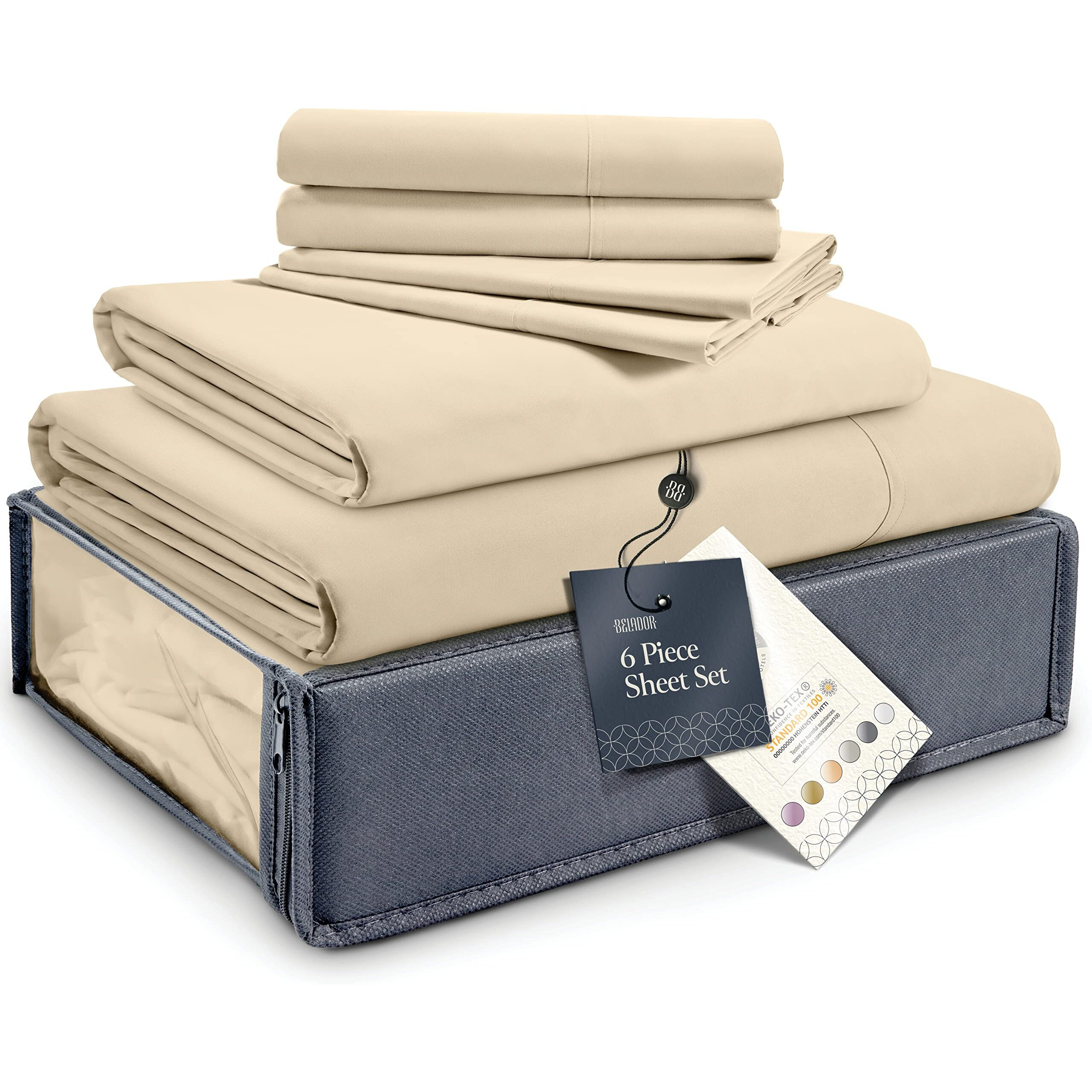 Belador Silky Soft Full Sheet Set - Luxury 6 Piece Bed Sheets For Full Size Bed, Secure-Fit Deep Pocket Sheets With Elastic, Breathable Hotel Sheets And Pillowcase Set, Wrinkle Free Oeko-Tex Sheets