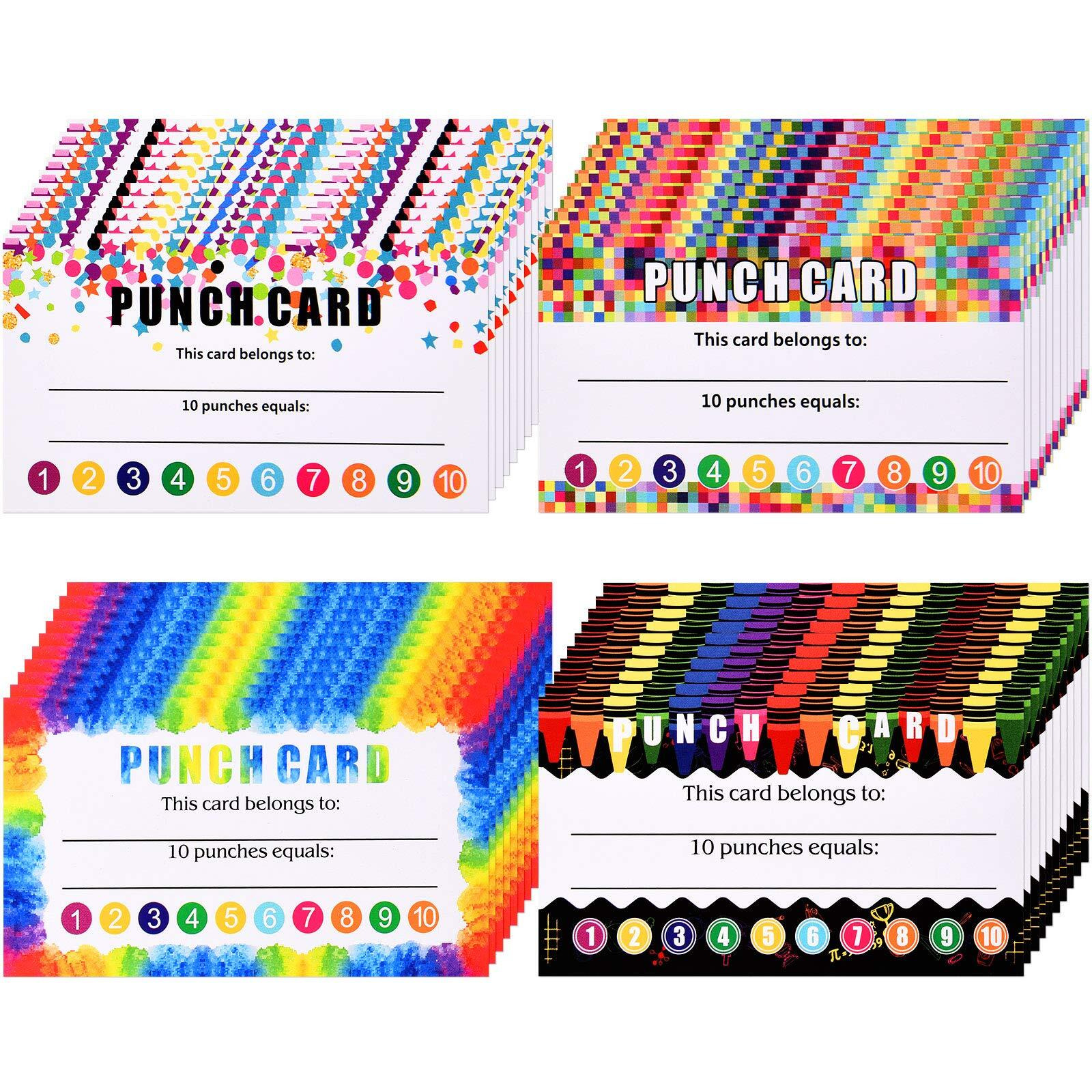 320 Pieces Punch Cards, Incentive Loyalty Reward Card Student Awards Loyalty Cards For Business, Classroom, Kids Behavior, Students, Teachers, 3.5 X 2 Inch, 4 Styles()