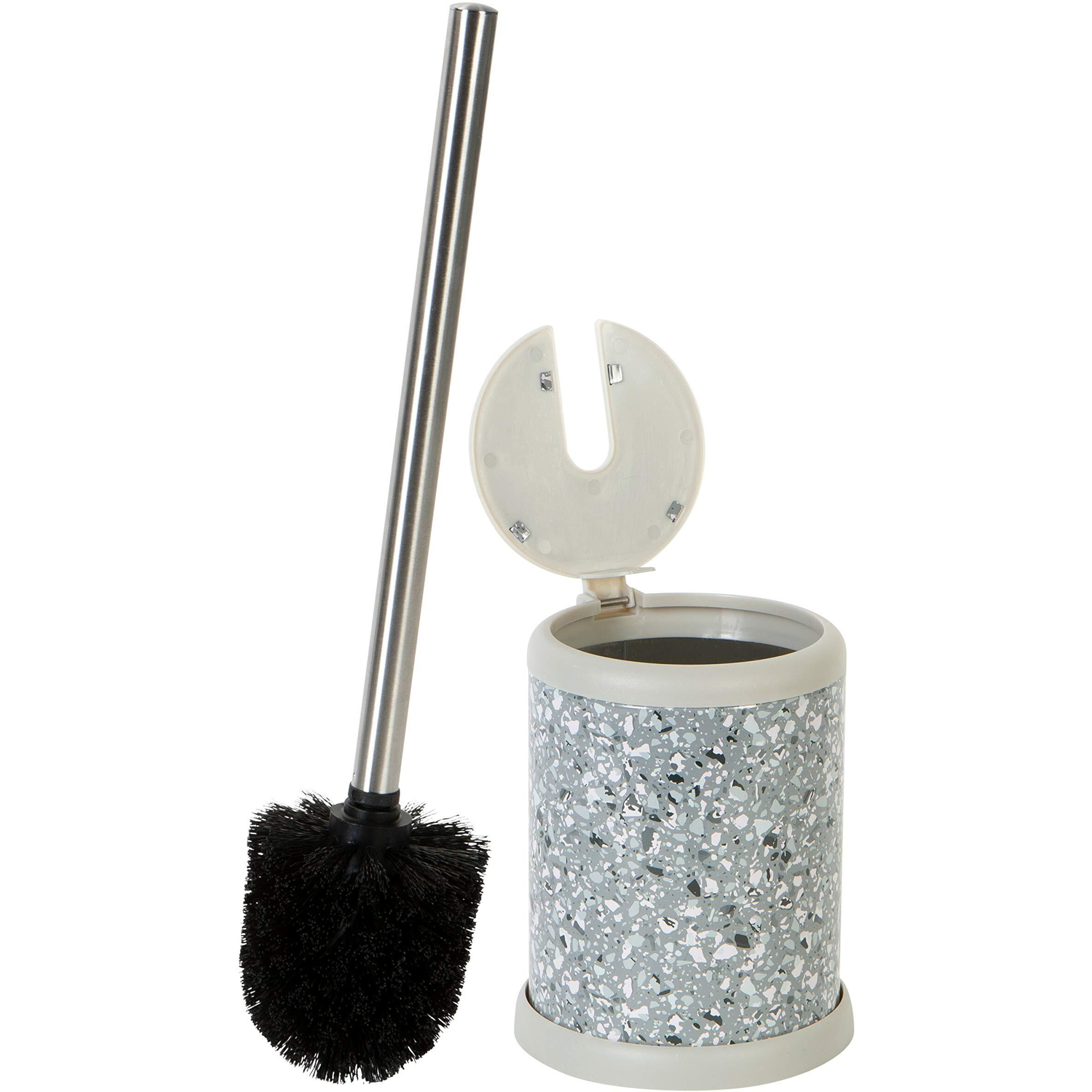 Bath Bliss Toilet Brush And Holder | Self Closing Lid | 360 Degree Brush Head | Bathroom Cleaning | Compact Size | Storage And Organization | Terrazzo Grey