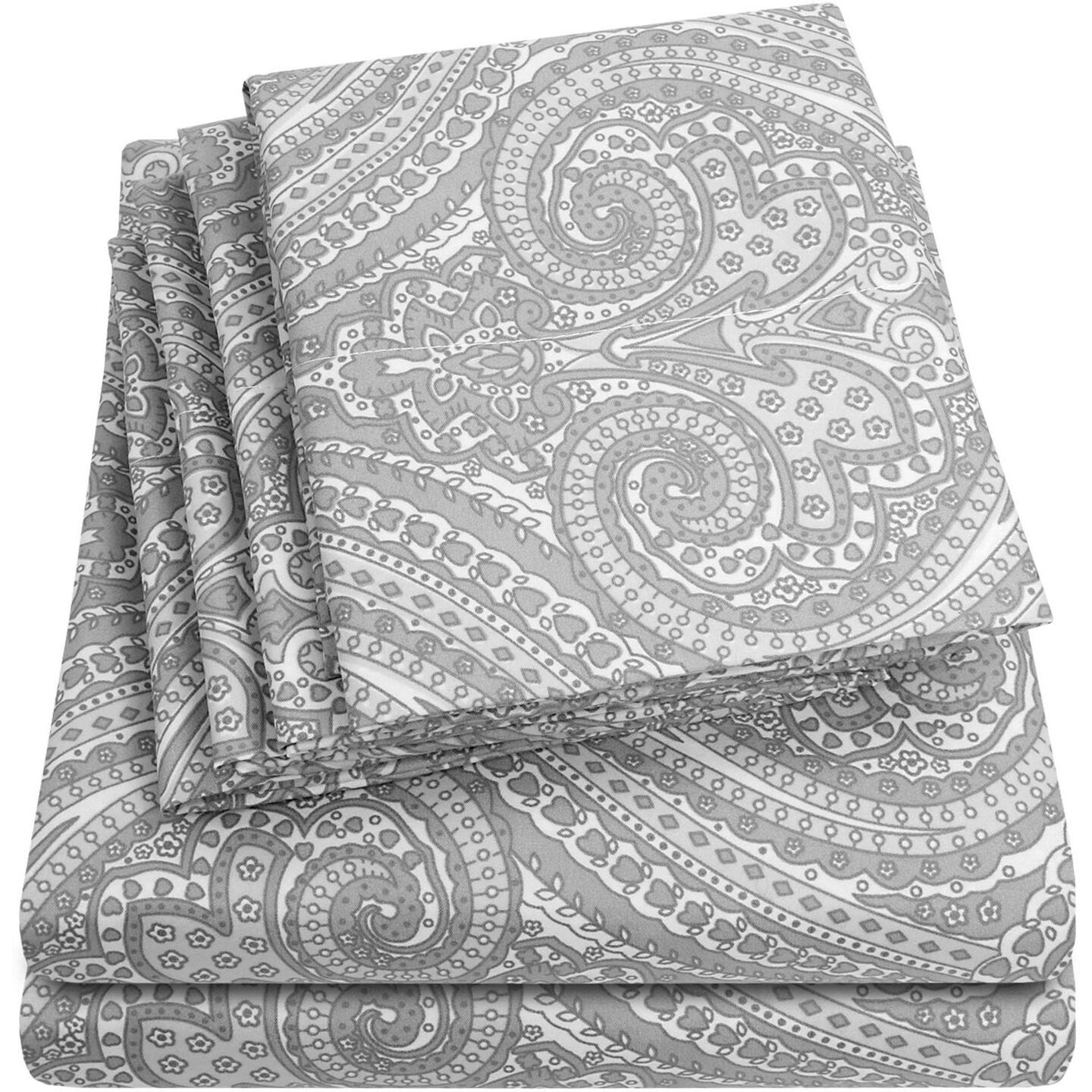 King Size Bed Sheets - 6 Piece 1500 Supreme Collection Fine Brushed Microfiber Deep Pocket King Sheet Set Bedding - 2 Extra Pillow Cases, Great Value, King, Paisley Gray