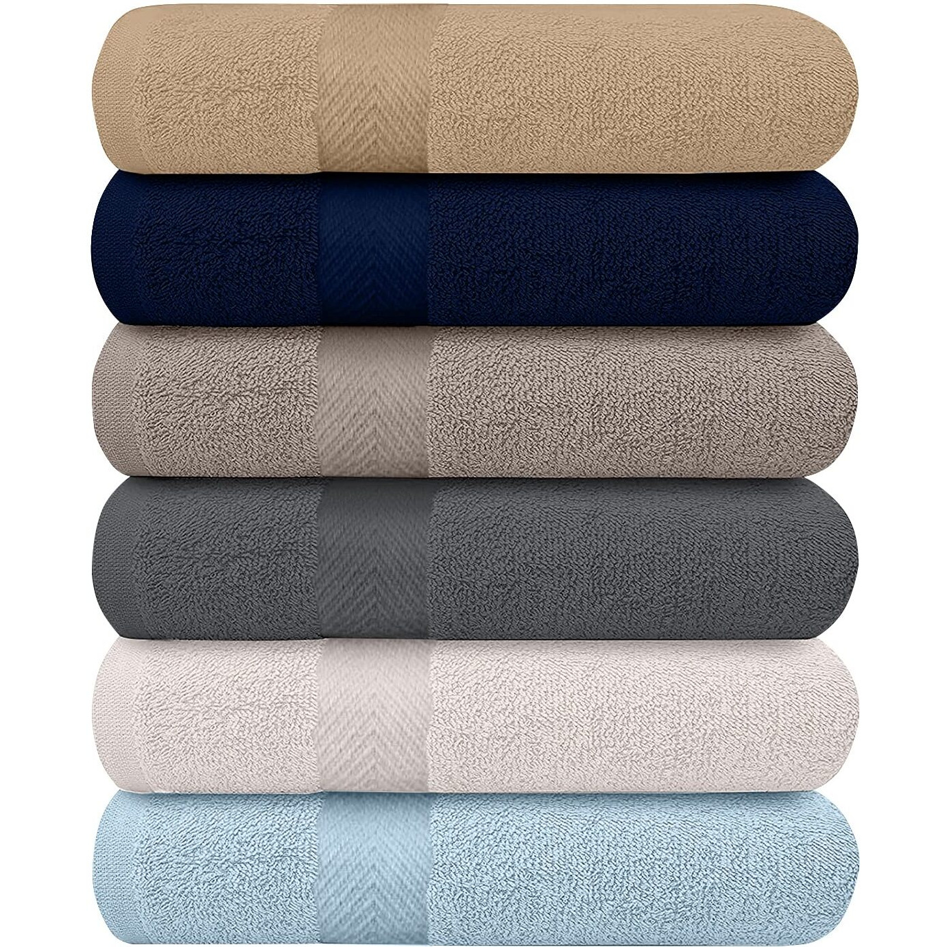 Kahaf Collection 6-Pack Bath Towels - Lightweight - Extra Absorbent - 100% Cotton - Shower Towels (Multi, 27 Inchesx54 Inches)