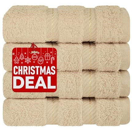 American Soft Linen Luxury Washcloths For Bathroom, 100% Turkish Cotton Washcloth Set Of 4, 13X13 In Soft Washcloths For Body And Face, Baby Washcloths, Beige Washcloths