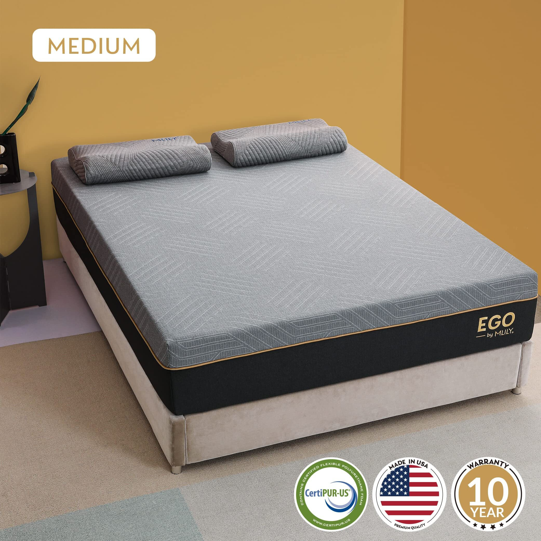Egohome 12 Inch Queen Memory Foam Mattress For Back Pain, Cooling Gel Mattress Bed In A Box, Made In Usa, Certipur-Us Certified, Therapeutic Medium Double Mattress, 60