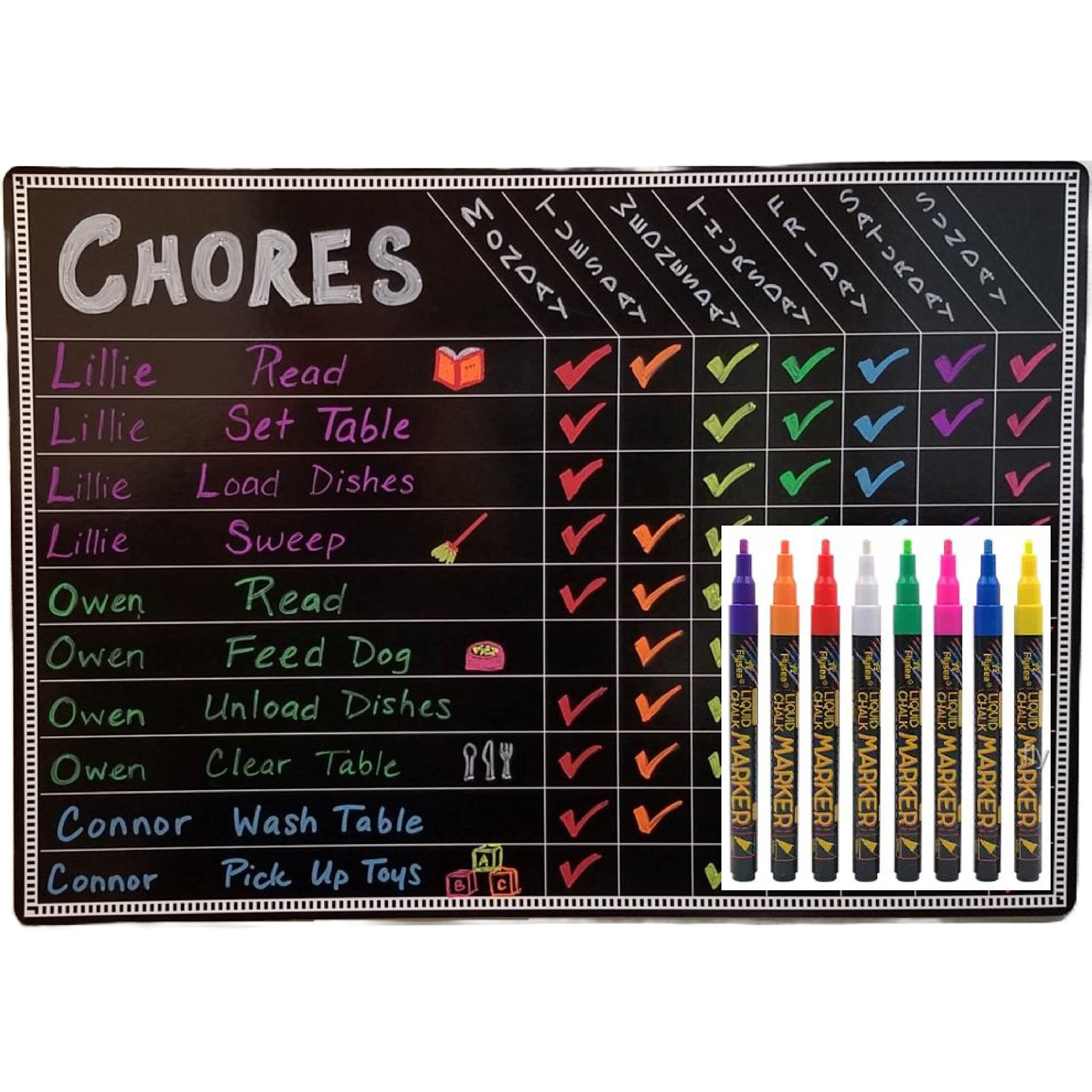 Chore Board | With 8 Pack Vibrant Liquid Chalk Markers | 12X17 Magnetic Dry Erase Chore Chart Reward Chart For Kids And Adults | Chore Chart For Kids Multiple Kids