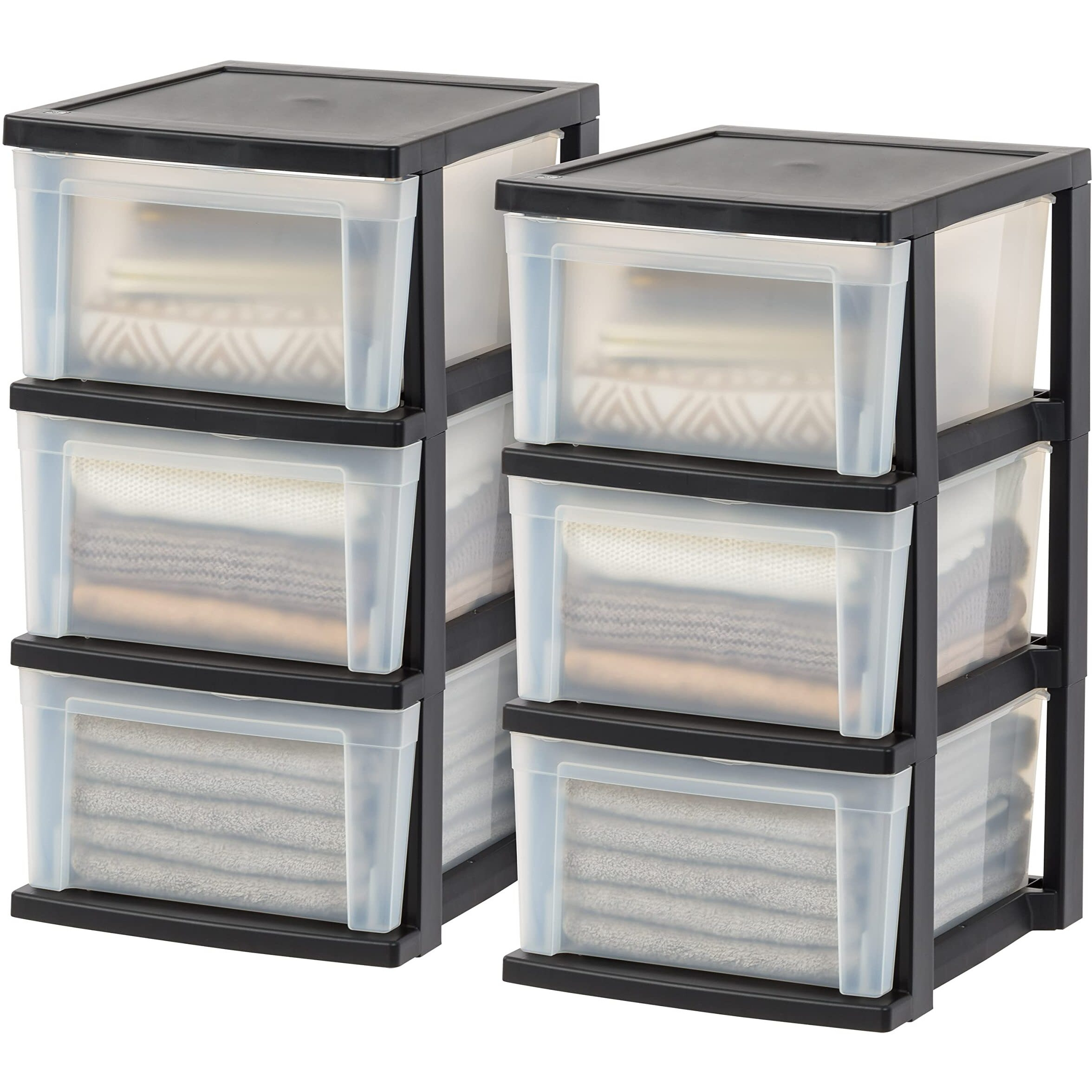 Iris Usa 2 Pack 3 Drawer Plastic Organizers And Storage, 4 Drawer, Black