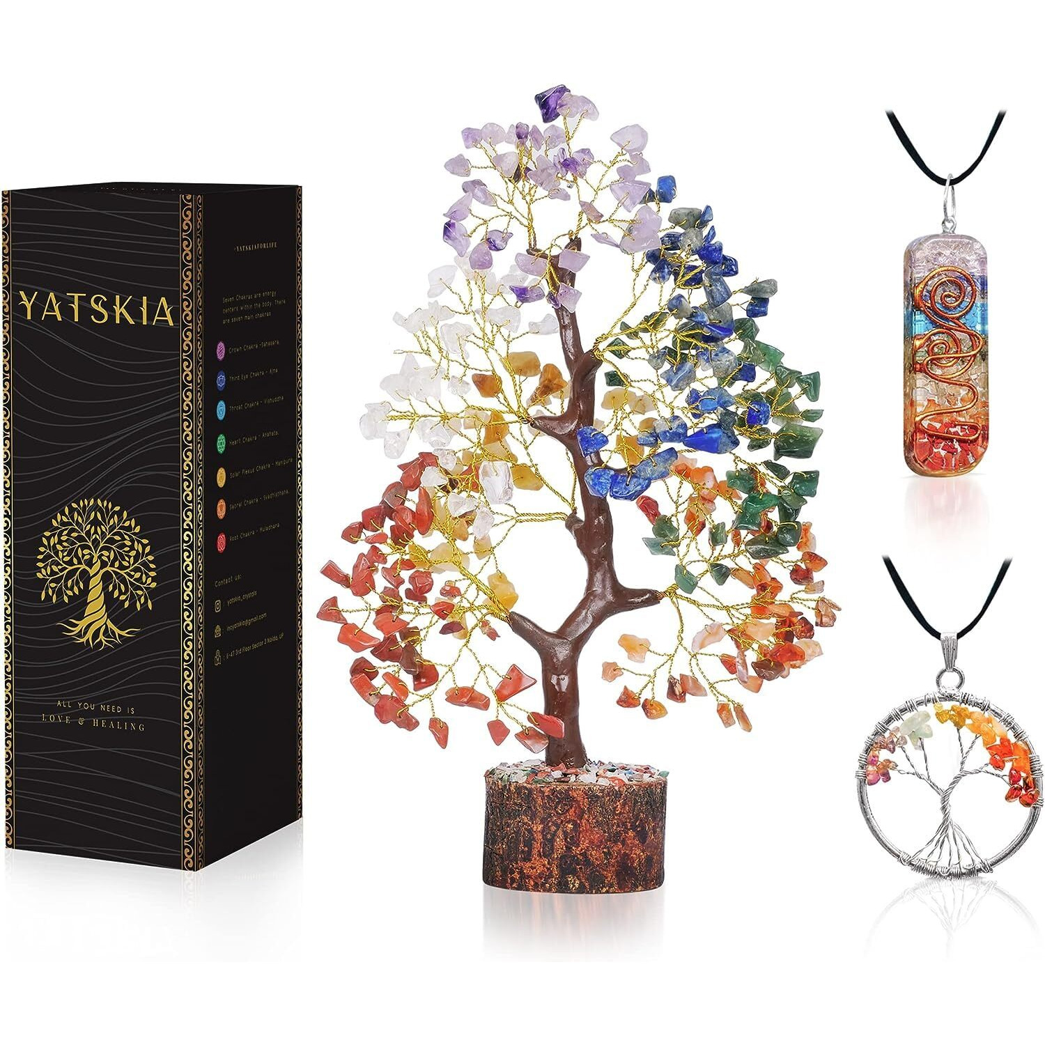 Yatskia Seven Chakra Tree Of Life - Crystal Tree For Positive Energy - Tree Of Life Decor - Feng Shui Decor - Spiritual Gifts - 7 Chakra Tree, Money Tree - Stone Tree - Home Decor - Crystal Decor