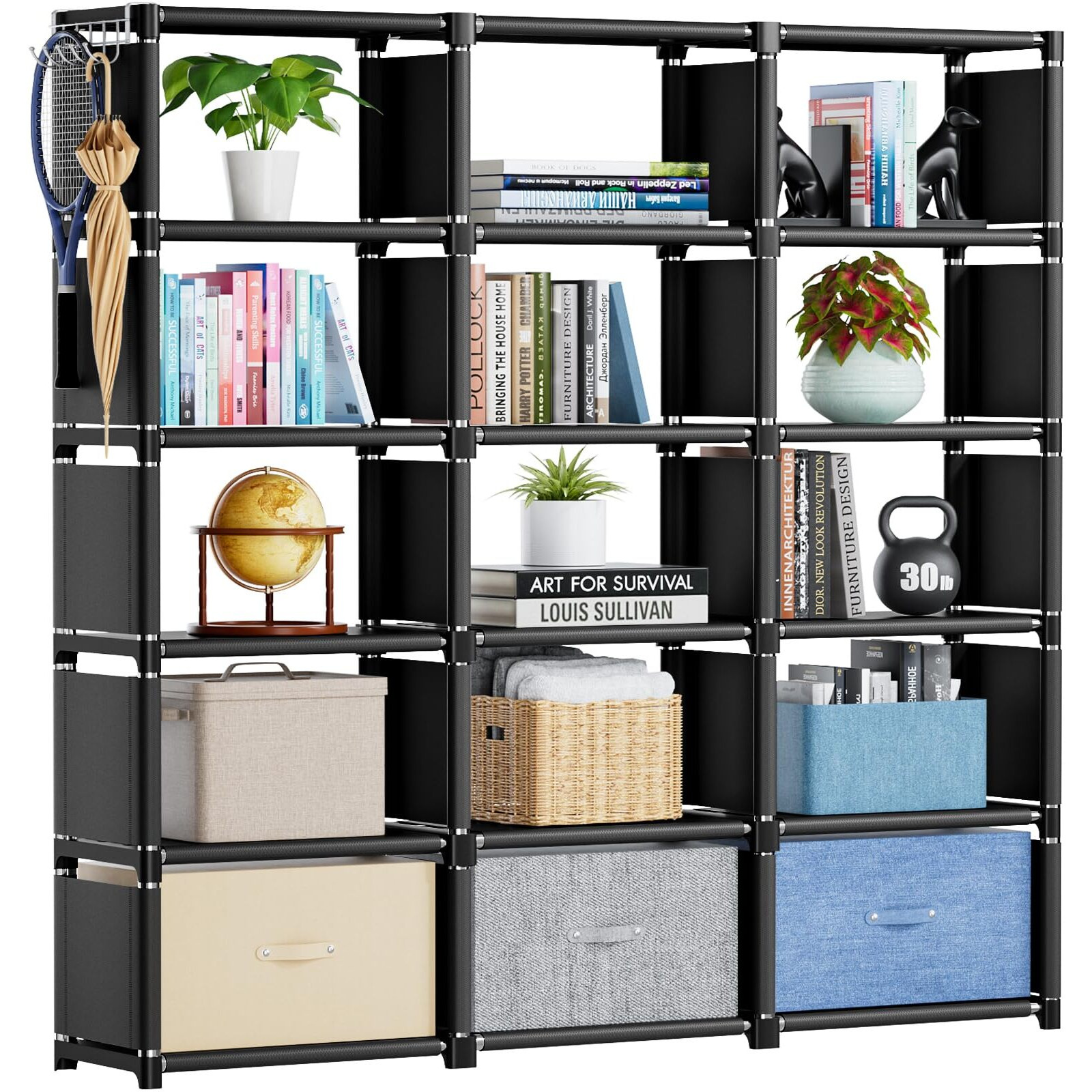 Mavivegue Bookshelf,15 Cube Storage Organizer,Book Shelf Organizer,Tall Bookcase Shelf,Book Cases/Shelves,Black Cube Shelf,Cubbies Closet Storage Organizer Shelves For Bedroom,Living Room,Home,Office
