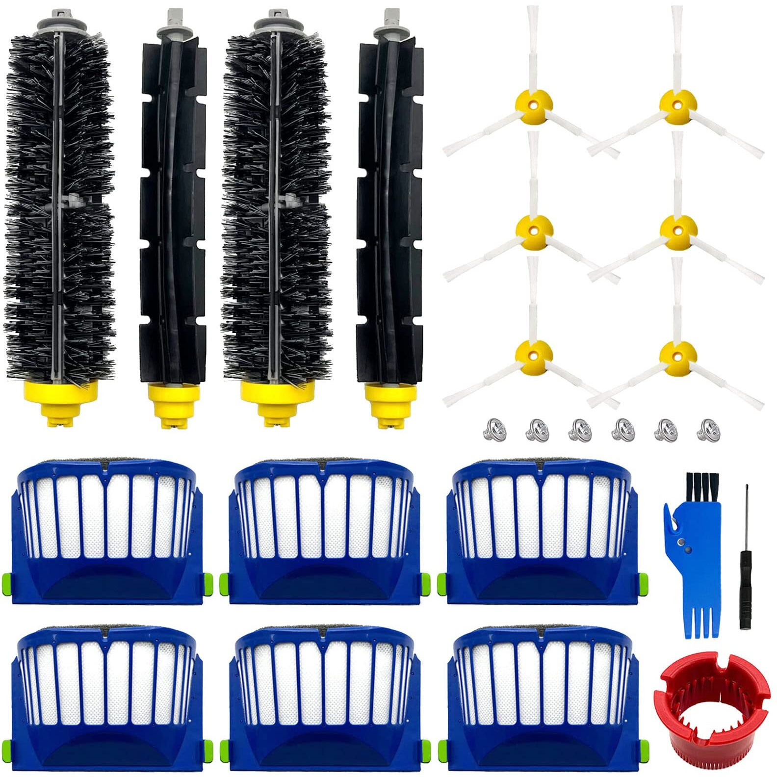 Replacement Parts Kit For Irobot Roomba 600 Series 694 676 675 692 695 677 671 655 645 690 680 660 650 620 614 & 500 Series 595 585 564 Robot, 2 Bristle & 2 Beater Brush, 6 Filter, 6 Side Brush