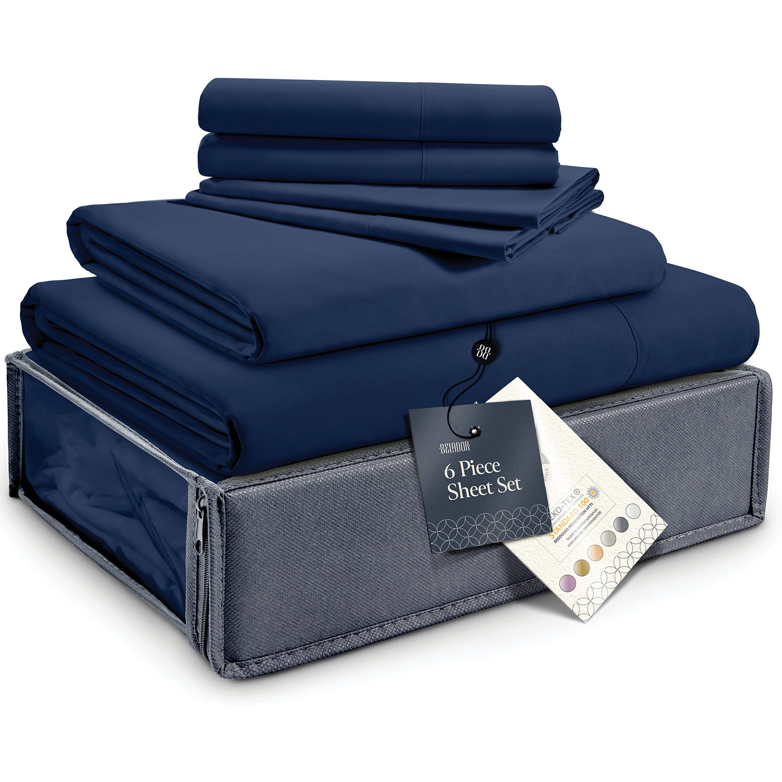 Belador Silky Soft Queen Sheet Set - Luxury 6 Piece Bed Sheets For Queen Size Bed, Secure-Fit Deep Pocket Sheets With Elastic, Breathable Hotel Sheets And Pillowcase Set, Wrinkle Free Oeko-Tex Sheets