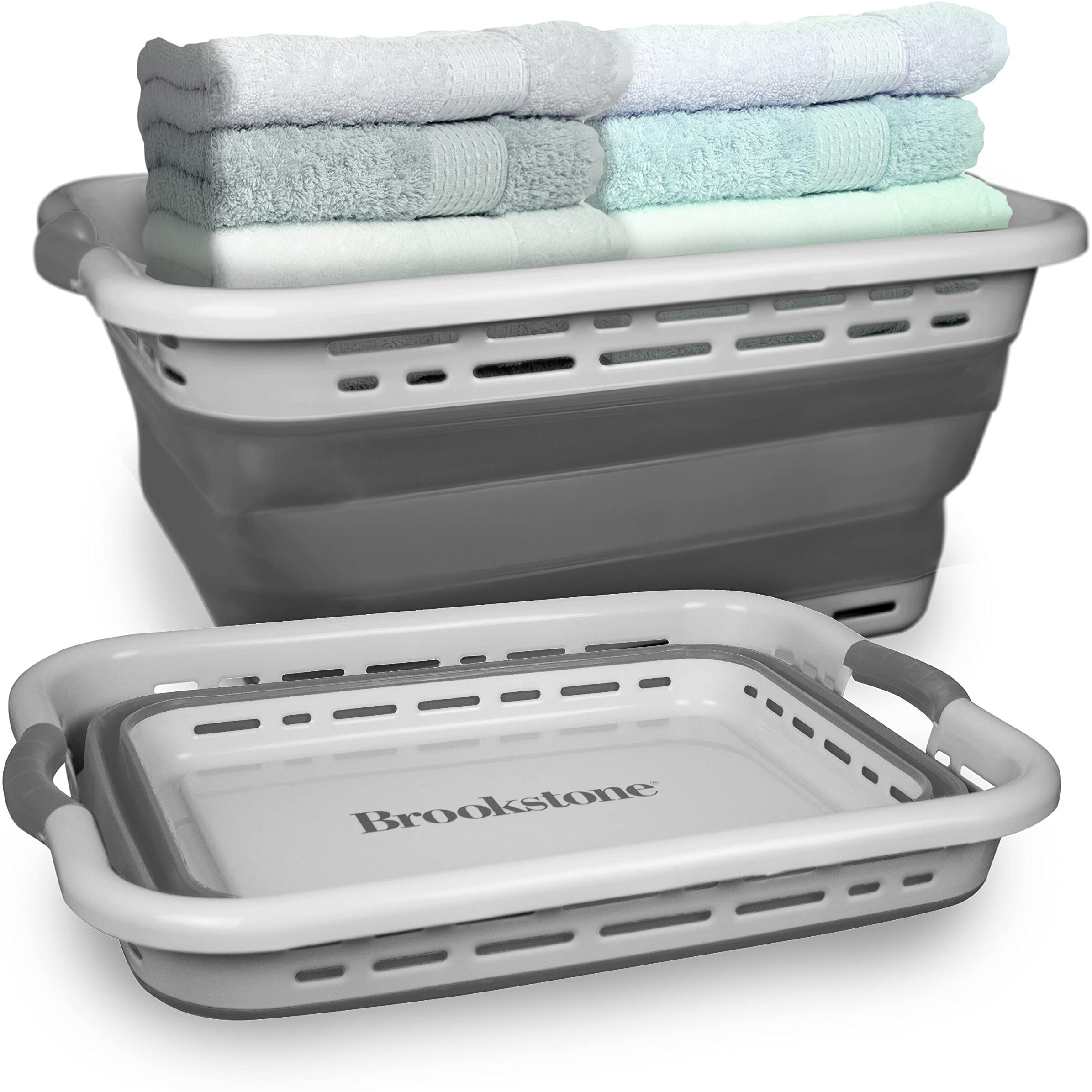 Brookstone, 1 Unit, 11 Gallons - [Our Largest Basket Ever] 24 "" Collapsible Laundry Basket, Comfort Non-Slip Grip Handles, Minimalist Space Saving Design, Portable Pop-Up Hamper, [Bpa Free]