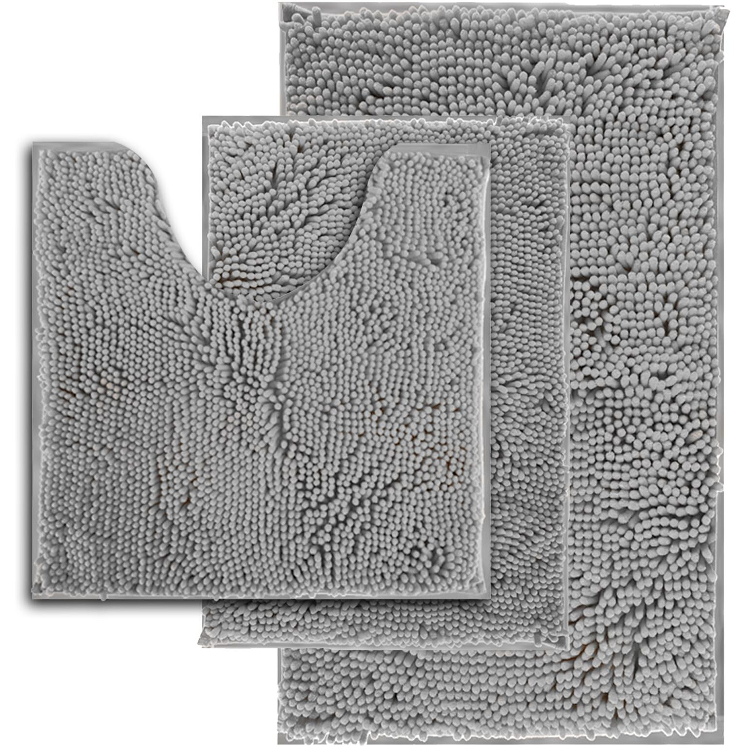Gray Bathroom Rugs Non Slip 3 Piece Bathroom Rug Set Ultra Soft Bath Rug,Absorbent Shaggy Bath Mat Set,Perfect Plush Bathroom Mats Sets With U-Shaped Toilet Mat Bathroom Accessories Living Rugs