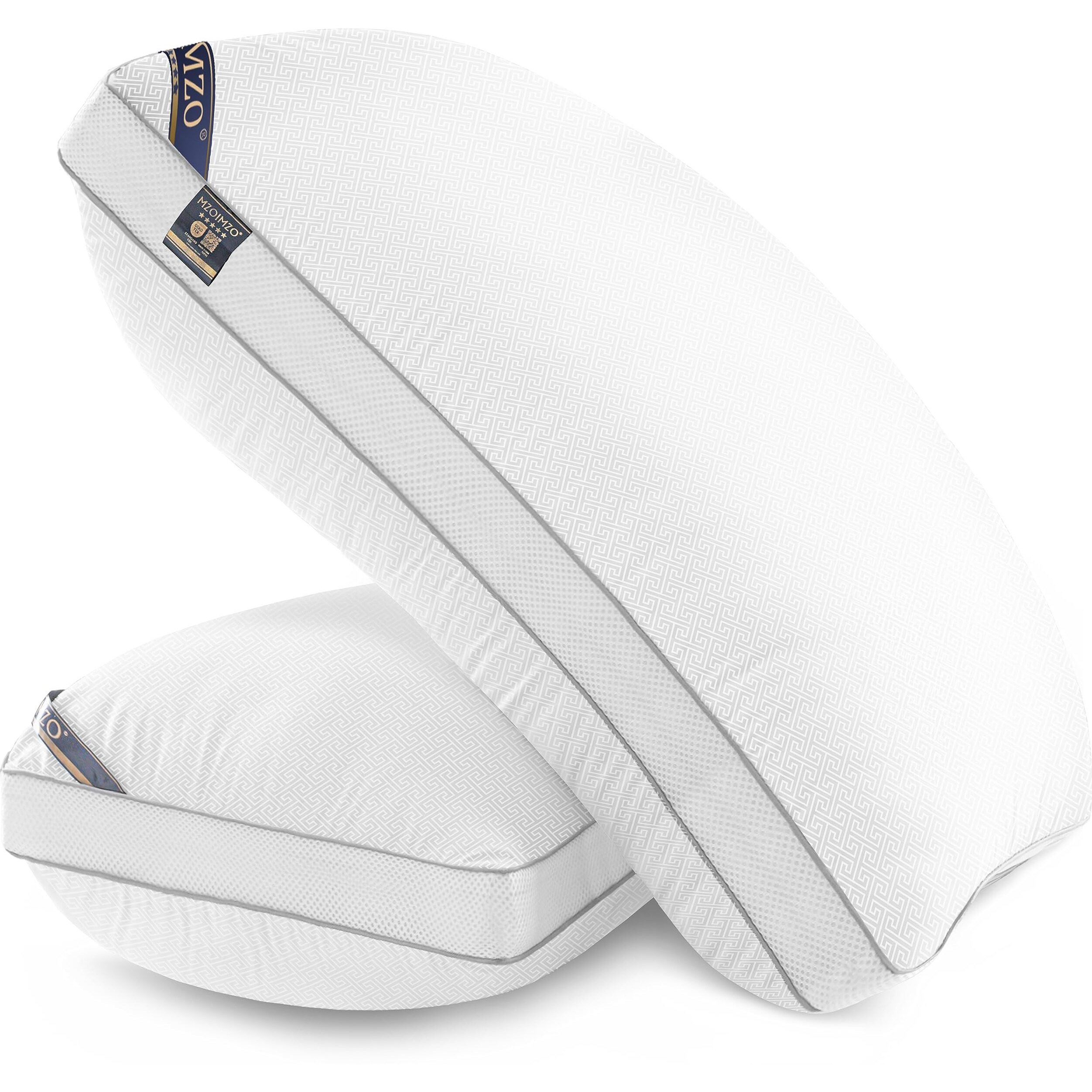 Mzoimzo Luxury Hotel Collection Bed Pillows For Sleeping- Firm Queen Size Set Of 2, Gusseted Plus Cooling Side Mesh Design, Premium Down Alternative Filling For Back, Stomach Or Side Sleepers, Grey