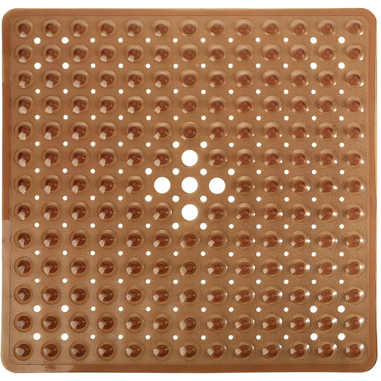 Yimobra Shower Bathtub Mat Non Slip, 21X21 Inch, Soft Square Bath Mat For Tub With Suction Cups And Drain Holes, Stall Floor Mats For Bathroom, Machine Washable, Bathroom Accessories, Clear Brown