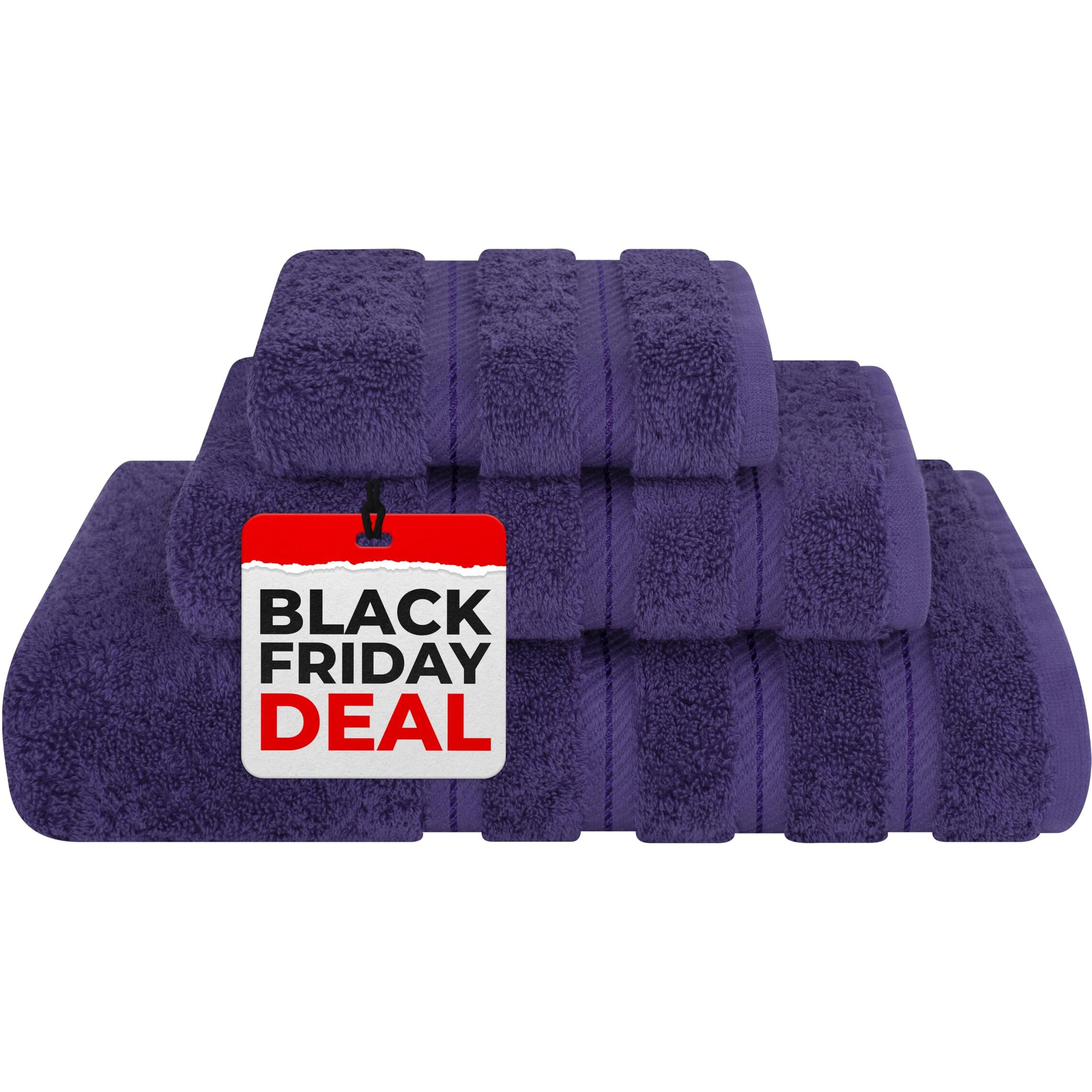 American Soft Linen Luxury 3 Piece Towel Sets, 1 Bath Towel 1 Hand Towel 1 Washcloth, 100% Turkish Cotton Towels For Bathroom, Purple Towel Set