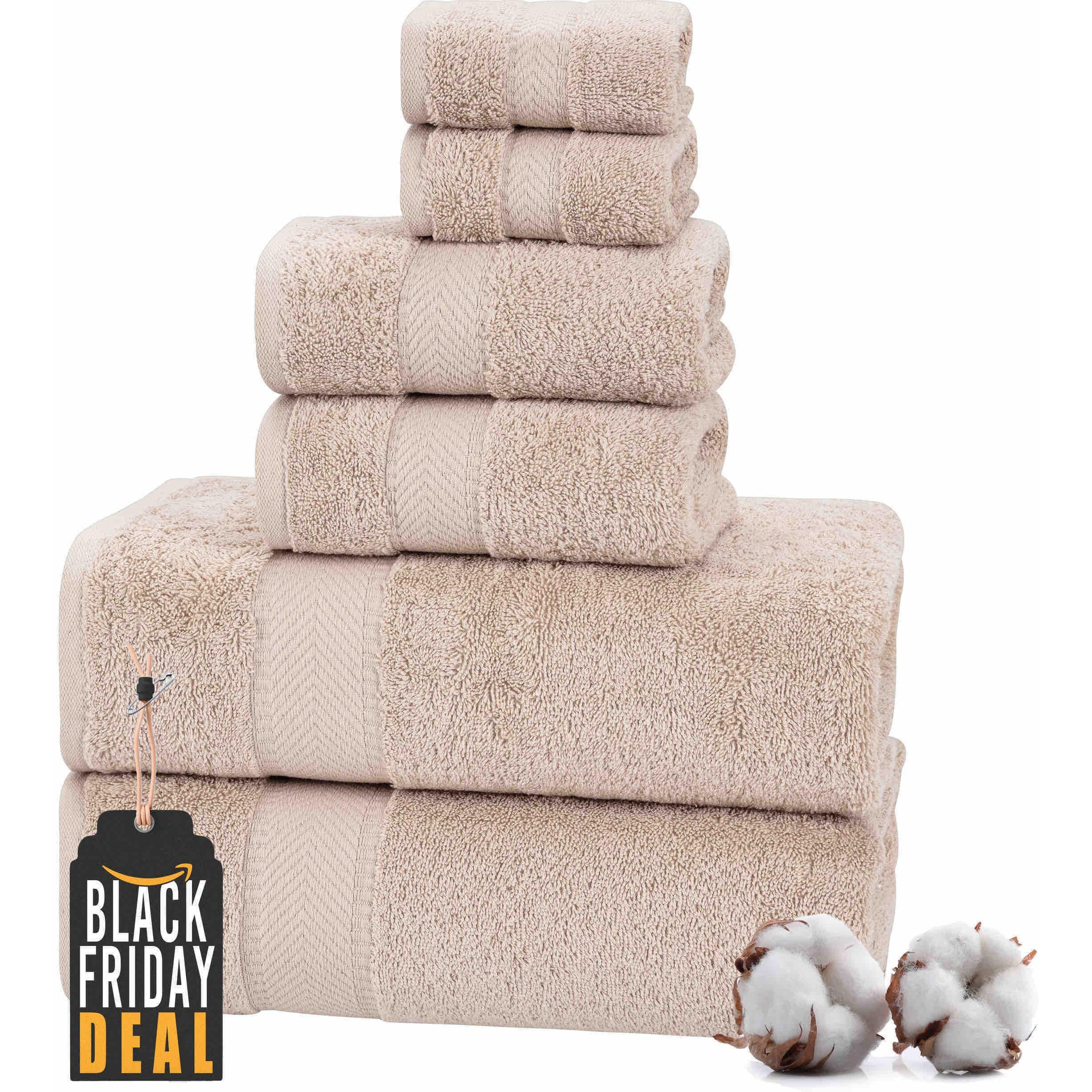 Textilom 100% Turkish Cotton 6 Pcs Bath Towel Set, Luxury Bath Towels For Bathroom, Soft & Absorbent Bathroom Towels Set (2 Bath Towels, 2 Hand Towels, 2 Washcloths)- Beige