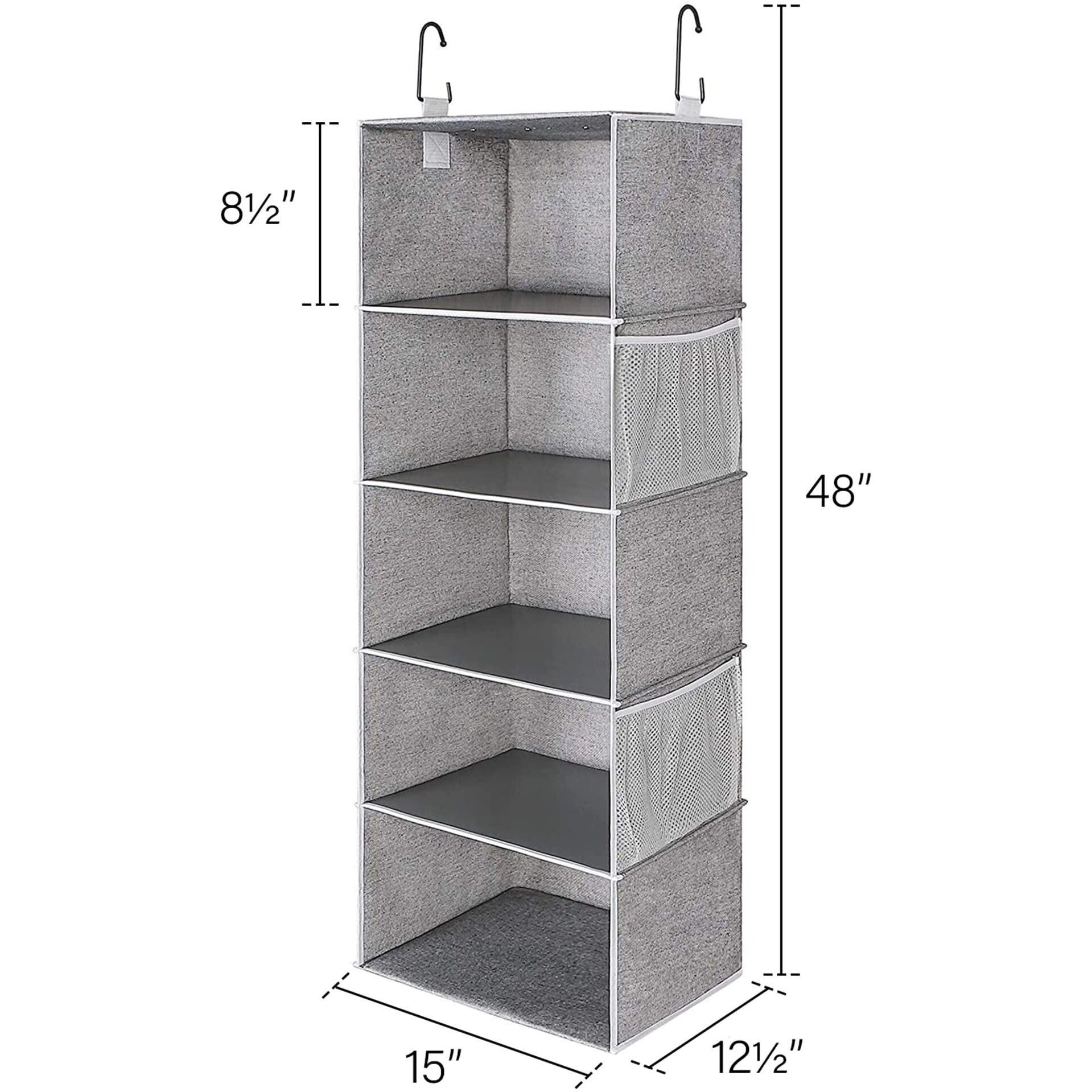 Storageworks 5-Shelf Jumbo Hanging Storage Closet, Hanging Organizer For Closet Rod, Hanging Cloth Organizer Storage, Canvas, Gray, 13"" D X 15"" W X 47
