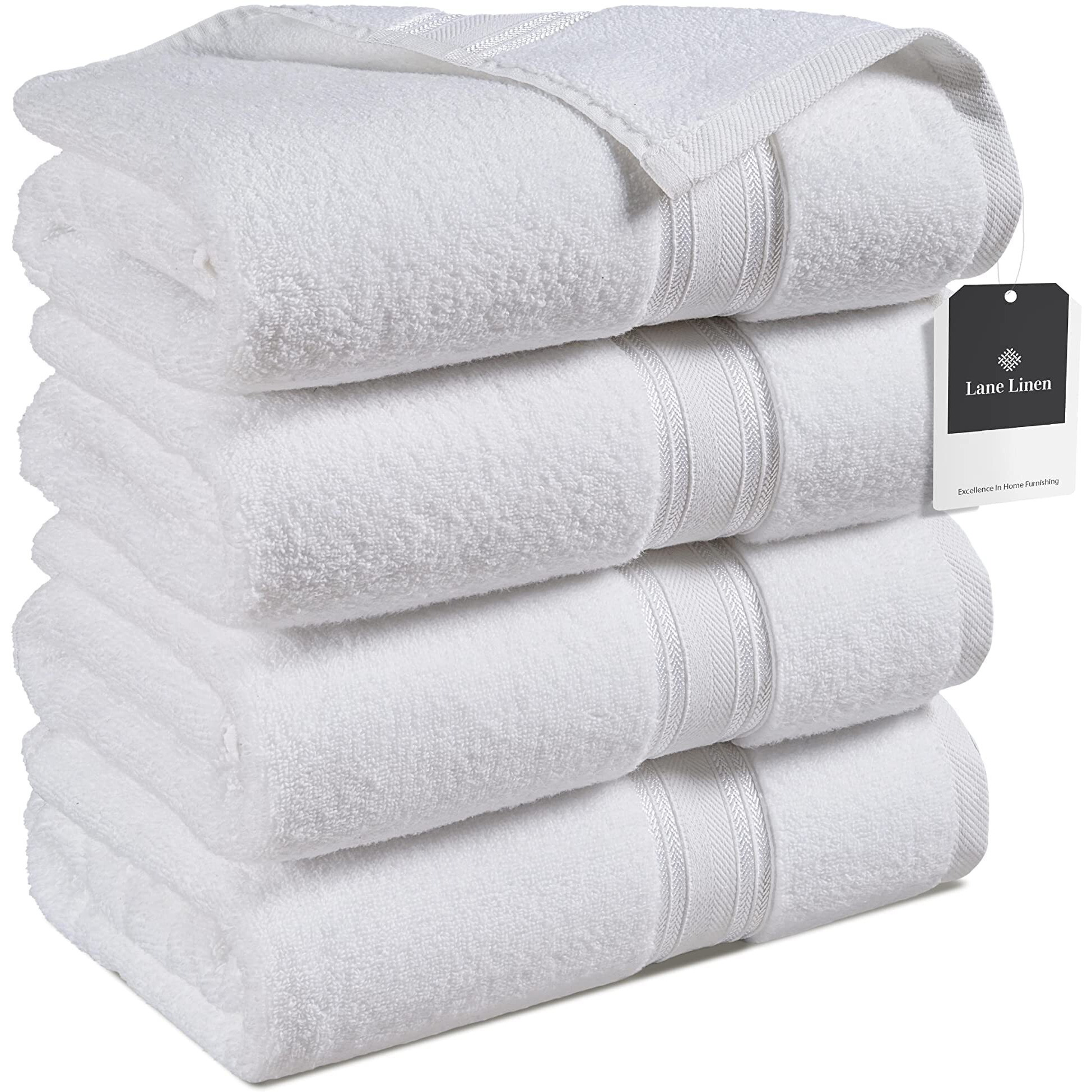 Lane Linen White Bath Sheets - 100% Cotton Extra Large Bath Towels, 4 Piece Bath Sheet Set, Zero Twist, Quick Dry, Soft Shower Towels, Absorbent Bathroom Towels, Hotel Spa Quality, 35 X 66 Inch