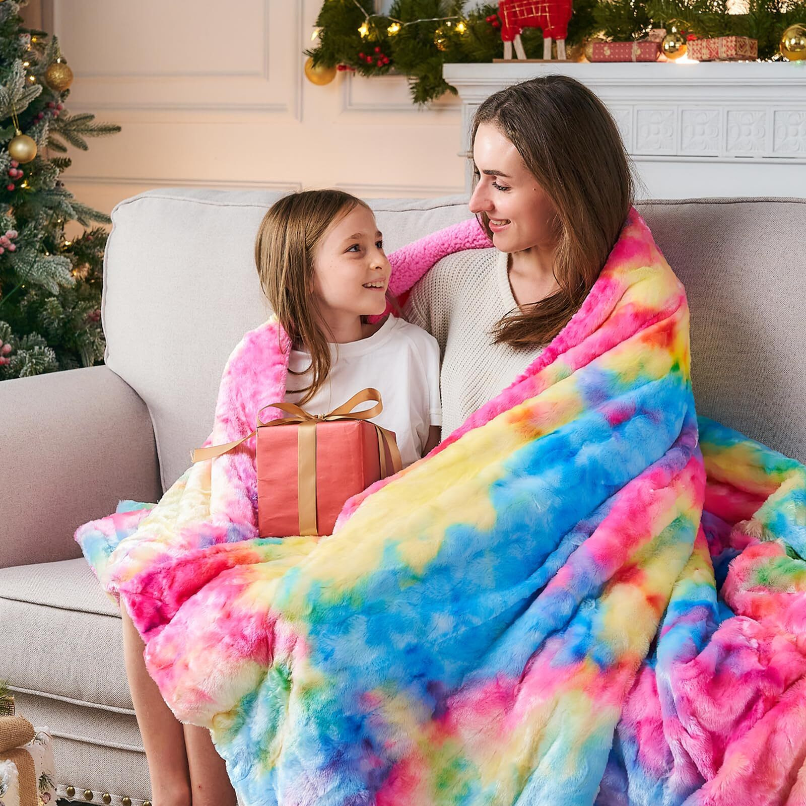 Newcosplay Super Soft Faux Fur Throw Blanket For Couch Dark Rainbow Sherpa Fuzzy Plush Warm Blanket For Sofa Bed (Dark Rainbow, Throw(40 "&quotX50 ""))