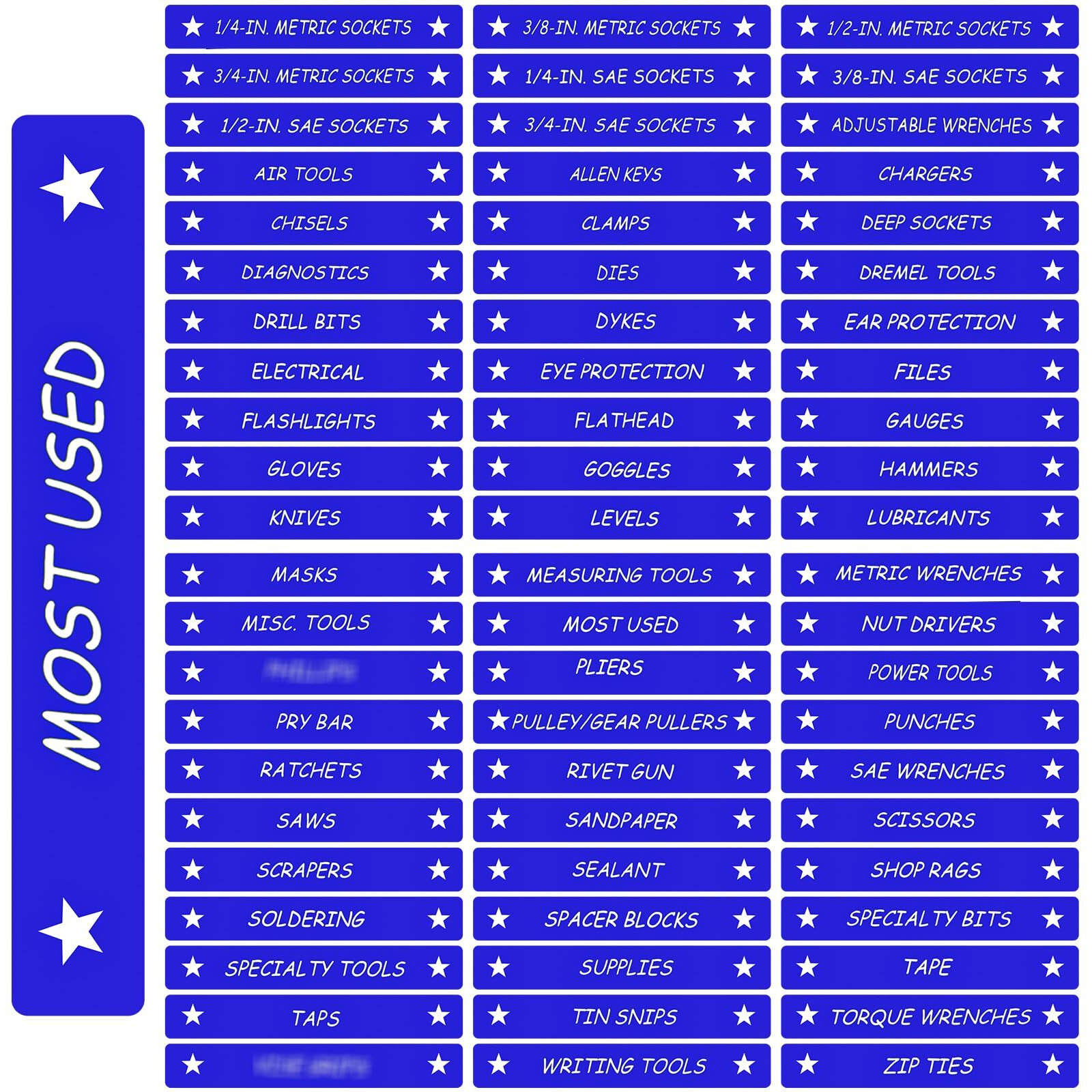 Tool Box Organizational Magnetic Labels Fits All Brands Of Steel Tool Chest, Drawer Labels For Organize Boxes, Drawers Cabinets Quick And Easy, 4.5 X 0.75 Inches (Blue White)