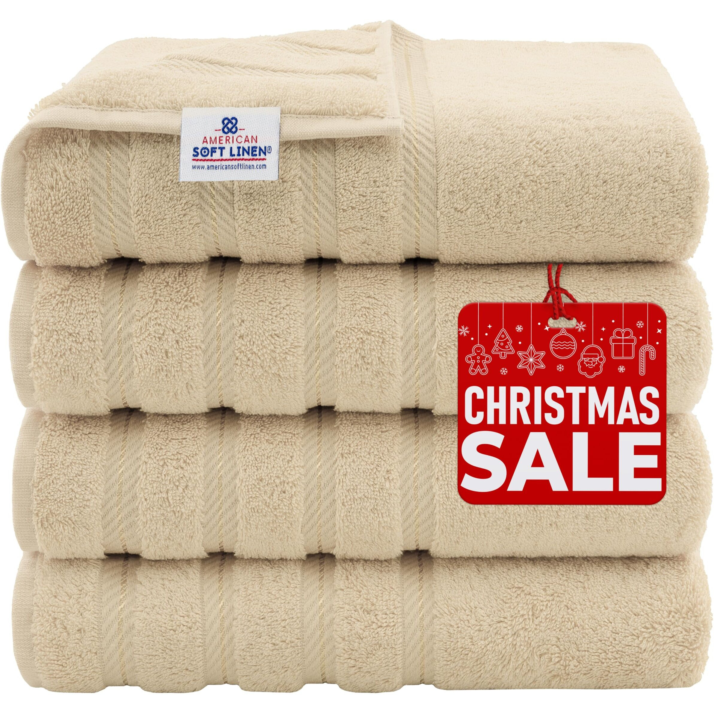 American Soft Linen Luxury Bath/Shower Towels For Bathroom, 100% Turkish Cotton, Extra Large, 27X54 In, 4-Pack/Piece, Beige