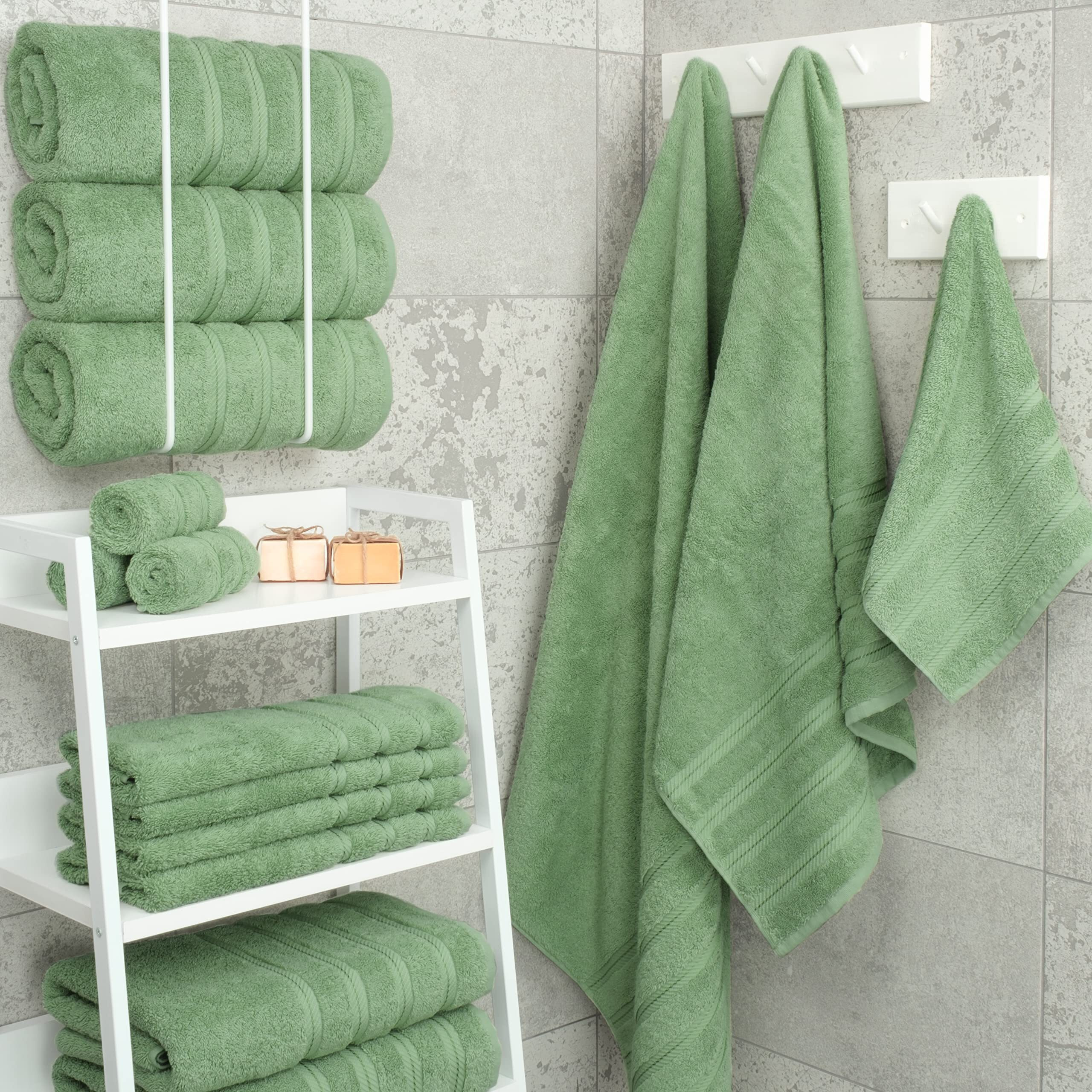 American Soft Linen Luxury 4 Piece Bath Towel Set, 100% Turkish Cotton Bath Towels For Bathroom, 27X54 In Extra Large Bath Towels 4-Pack, Bathroom Shower Towels, Sage Green Bath Towels