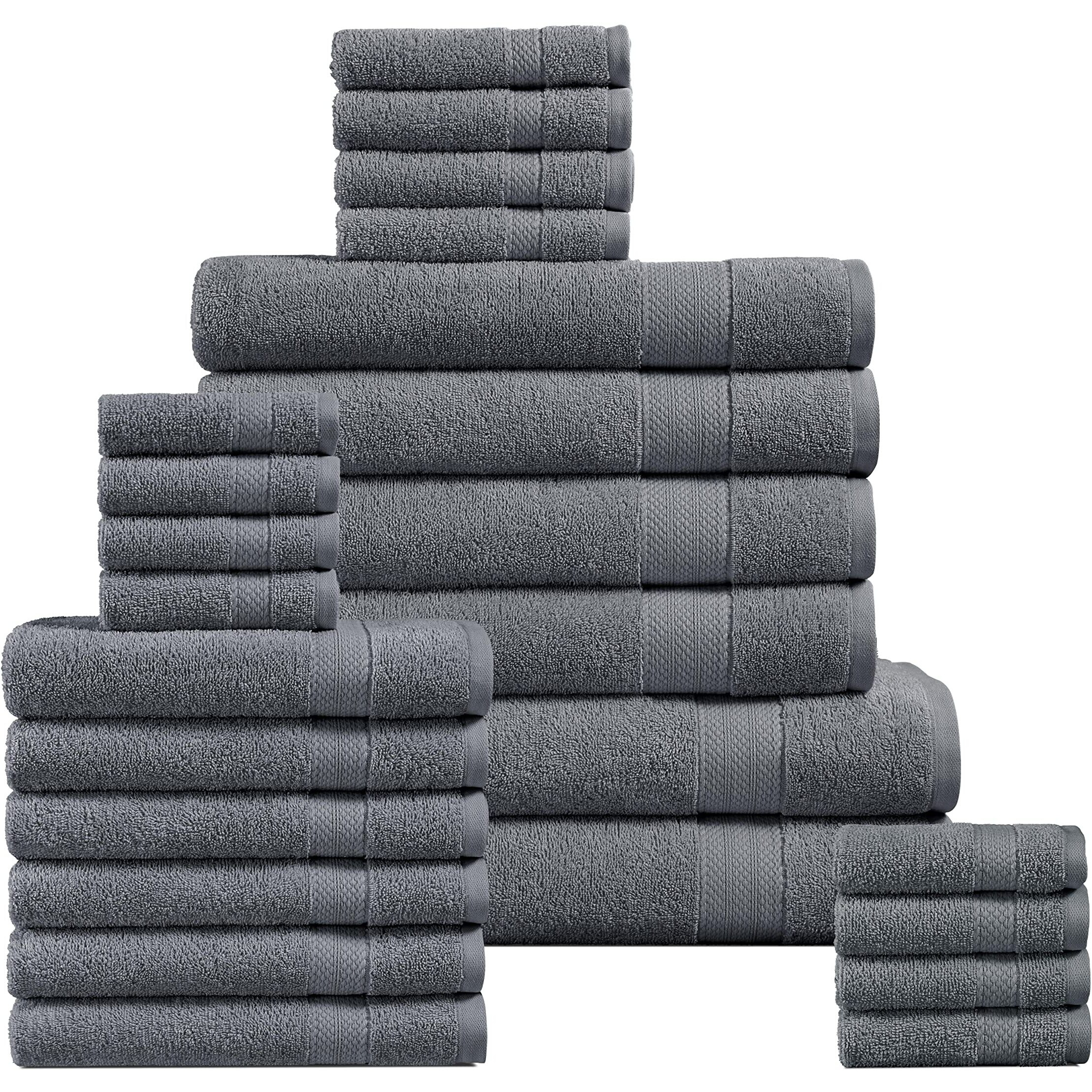 Lane Linen Luxury Bath Towel Set - 100% Cotton 24 Pc Bathroom Towel Set, Quick Dry Towels & Washcloths Set, 2 Large Bath Sheet, 4 Bath Towel, 6 Hand Towel, 8 Wash Cloths,4 Fingertip Towels - Cool Grey