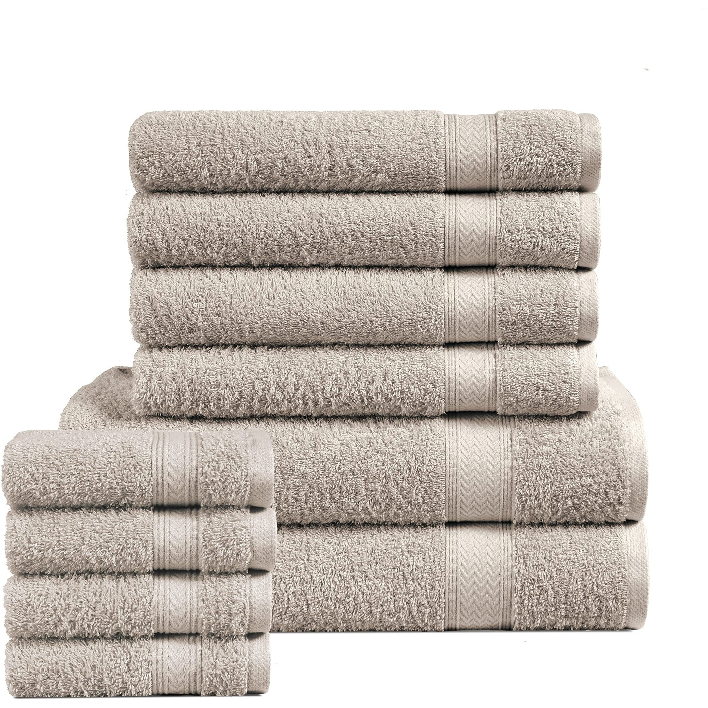 Lane Linen 10 Pc Large Bath Towels Set, 100% Cotton Quick Dry Bath Towels For Bathroom 2Pc, 4 Hand Towels And Washcloths Sets, Spa And Gym Towels, Soft Hotel Quality Absorbent Towels - Platinum