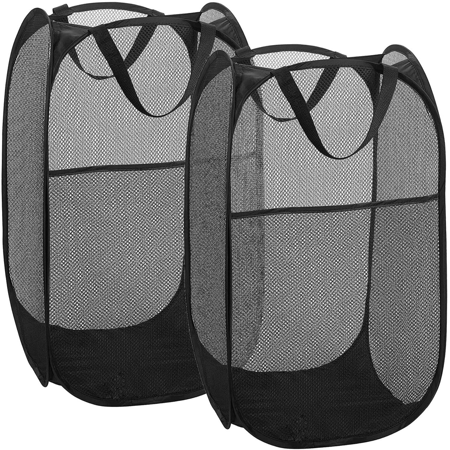 Benjunc 2 Laundry Baskets, Pop-Up Laundry Baskets, Foldable Mesh Laundry Baskets (Each With 2 Reinforced Handles), Black
