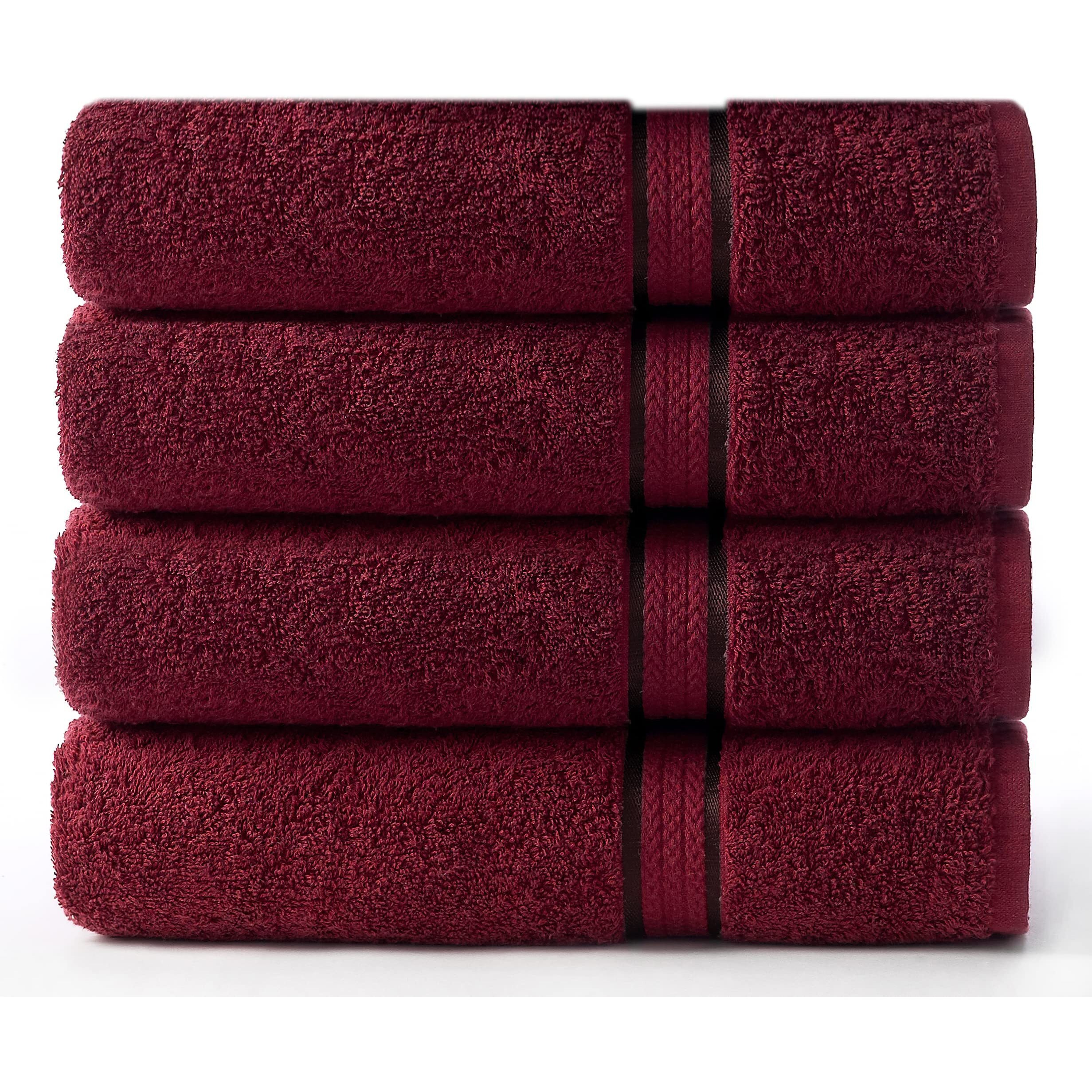 Cotton Craft Ultra Soft 4 Pack Oversized Extra Large Bath Towels 30X54 Burgundy Weighs 22 Ounces - 100% Pure Ringspun Cotton - Luxurious Rayon Trim - Ideal For Everyday Use - Easy Care Machine Wash