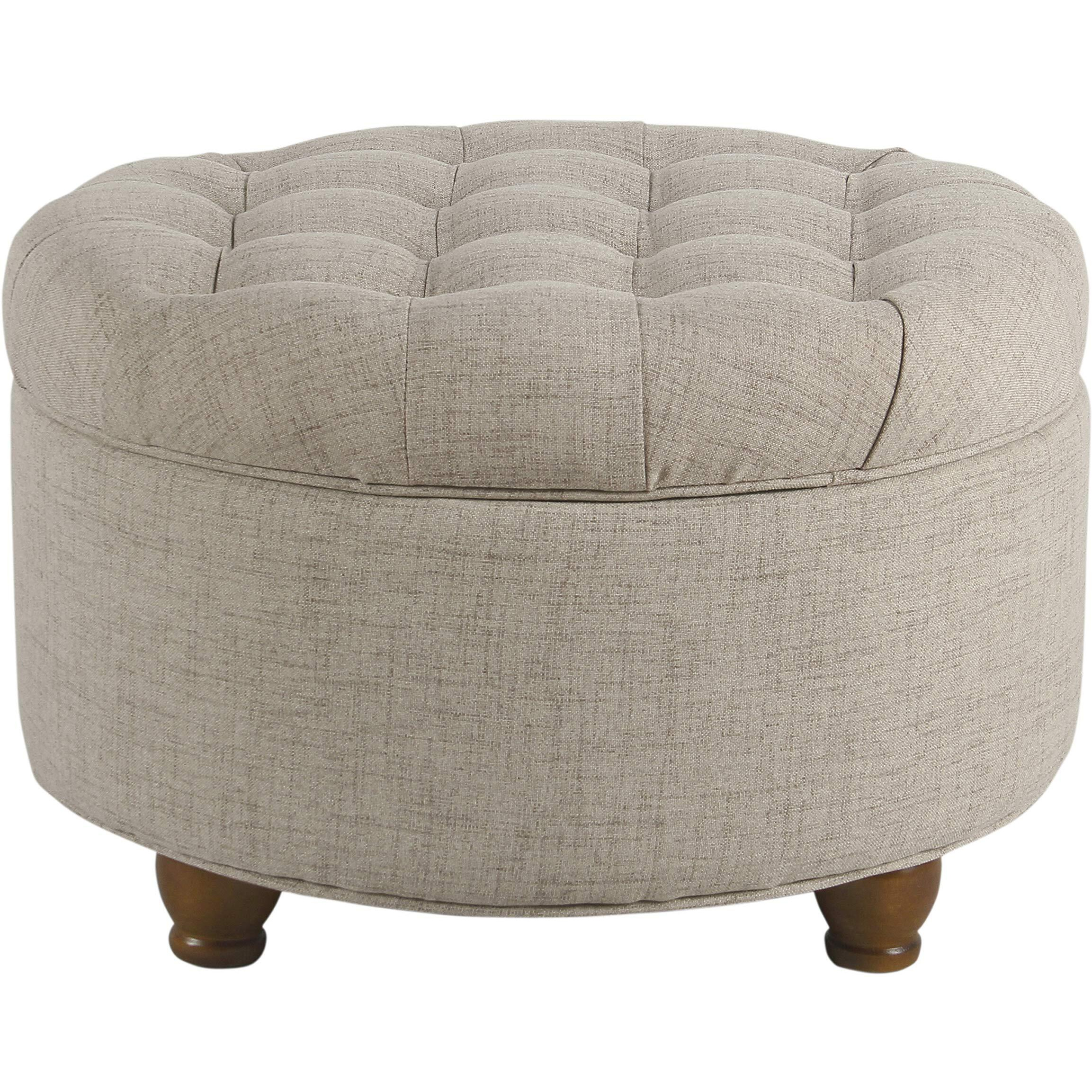Homepop Home Decor Button Tufted Woven Round Storage Ottoman Large