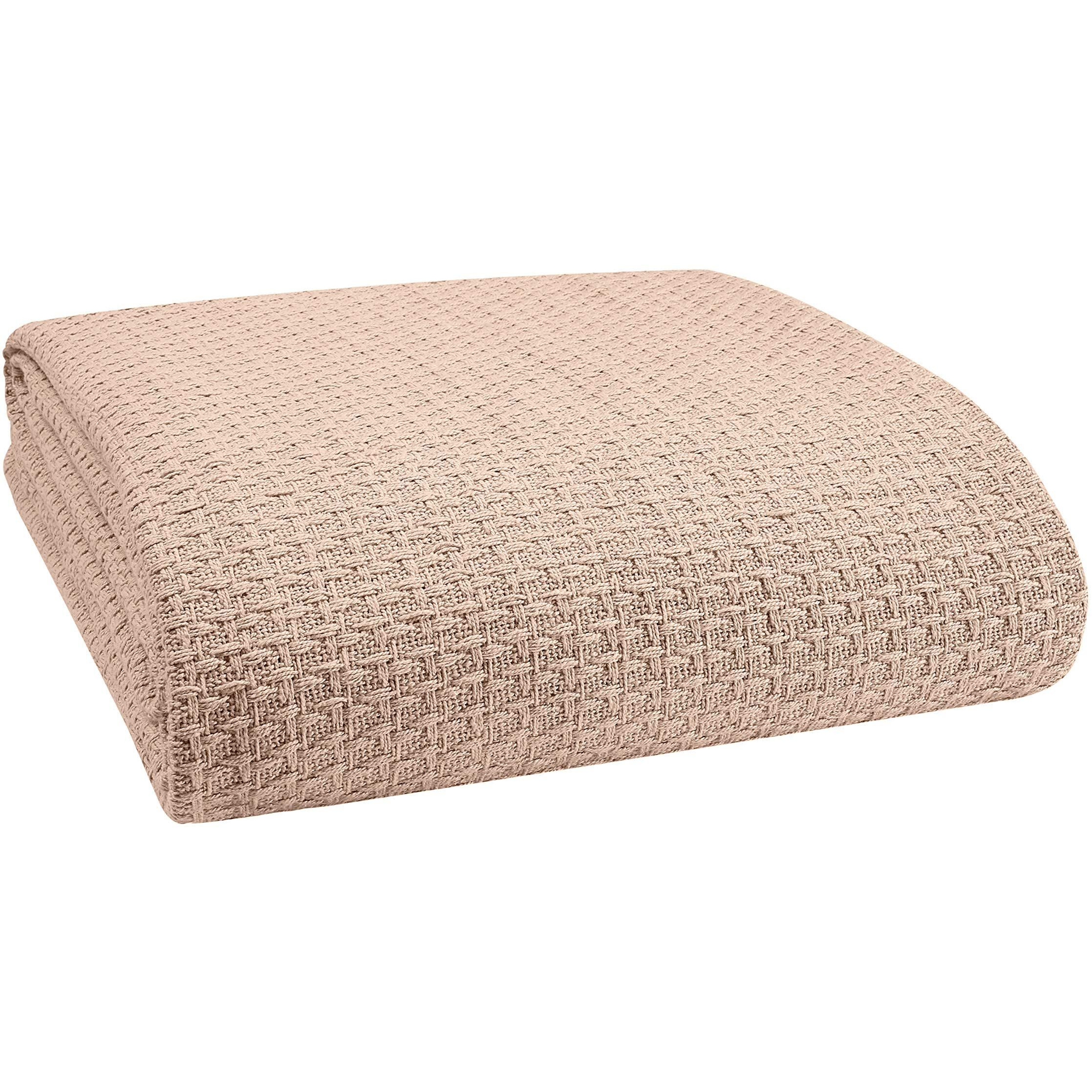 Belizzi Home 100% Cotton Bed Blanket, Breathable Bed Blanket Full - Queen Size, Cotton Thermal Blankets Full - Queen, Perfect For Layering Any Bed For All Season, Beige