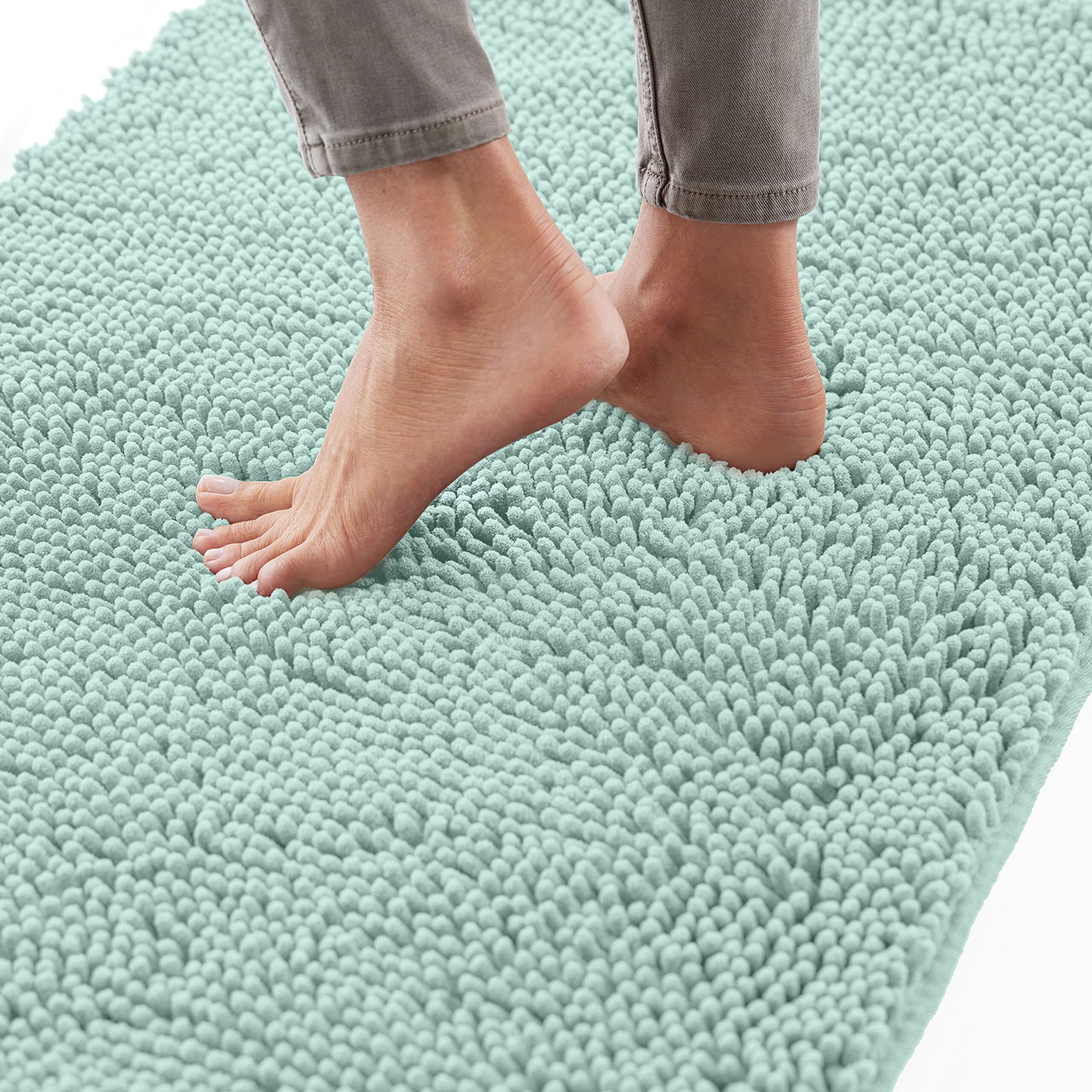 Gorilla Grip Bath Rug 24X17, Thick Soft Absorbent Chenille, Rubber Backing Quick Dry Microfiber Mats, Machine Washable Rugs For Shower Floor, Bathroom Runner Bathmat Accessories Decor, Seablue