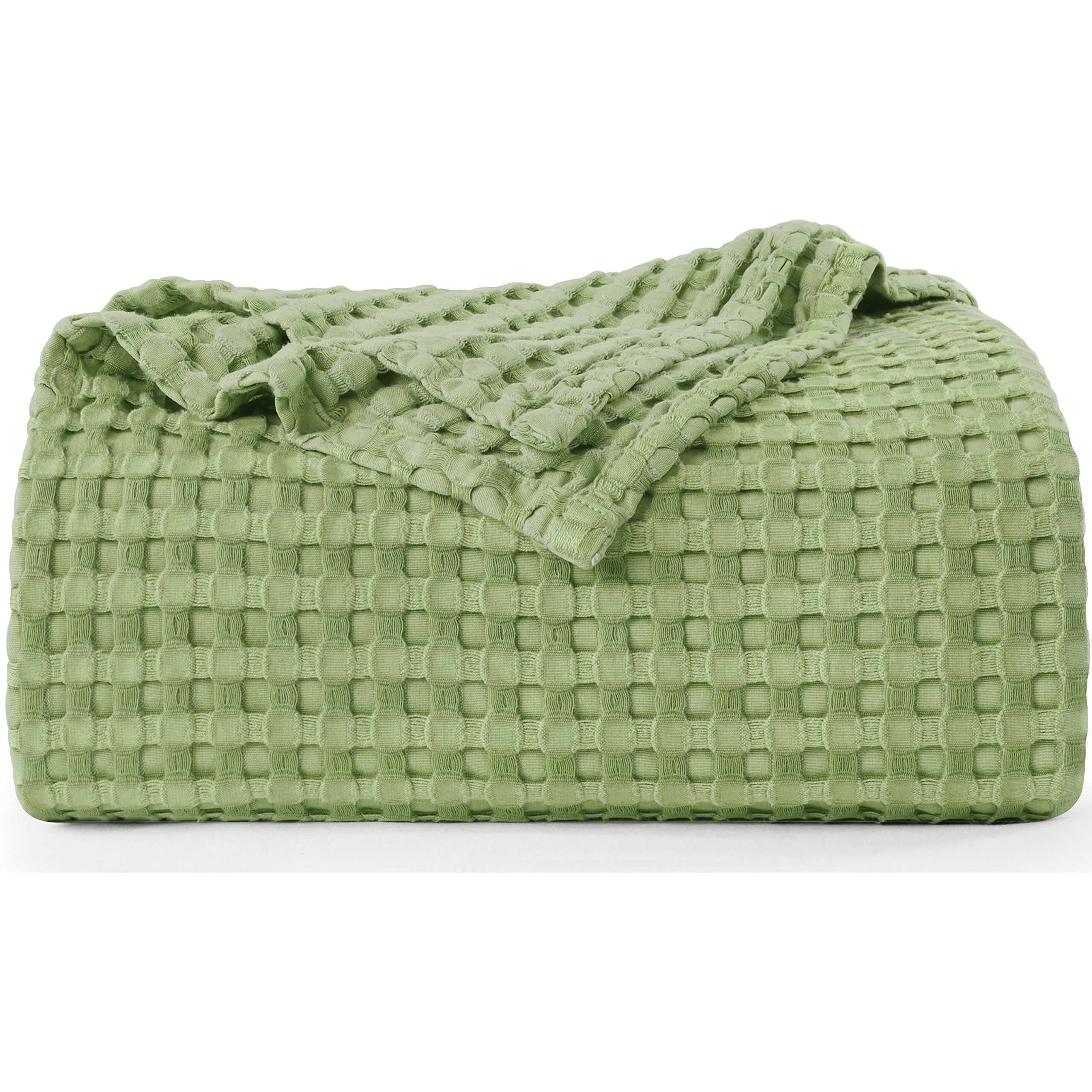 Utopia Bedding Cotton Waffle Blanket 300 Gsm (Sage Green - 90X84 Inches) Soft Lightweight Breathable Bed Blanket Full Size Layering Any Bed For All Season