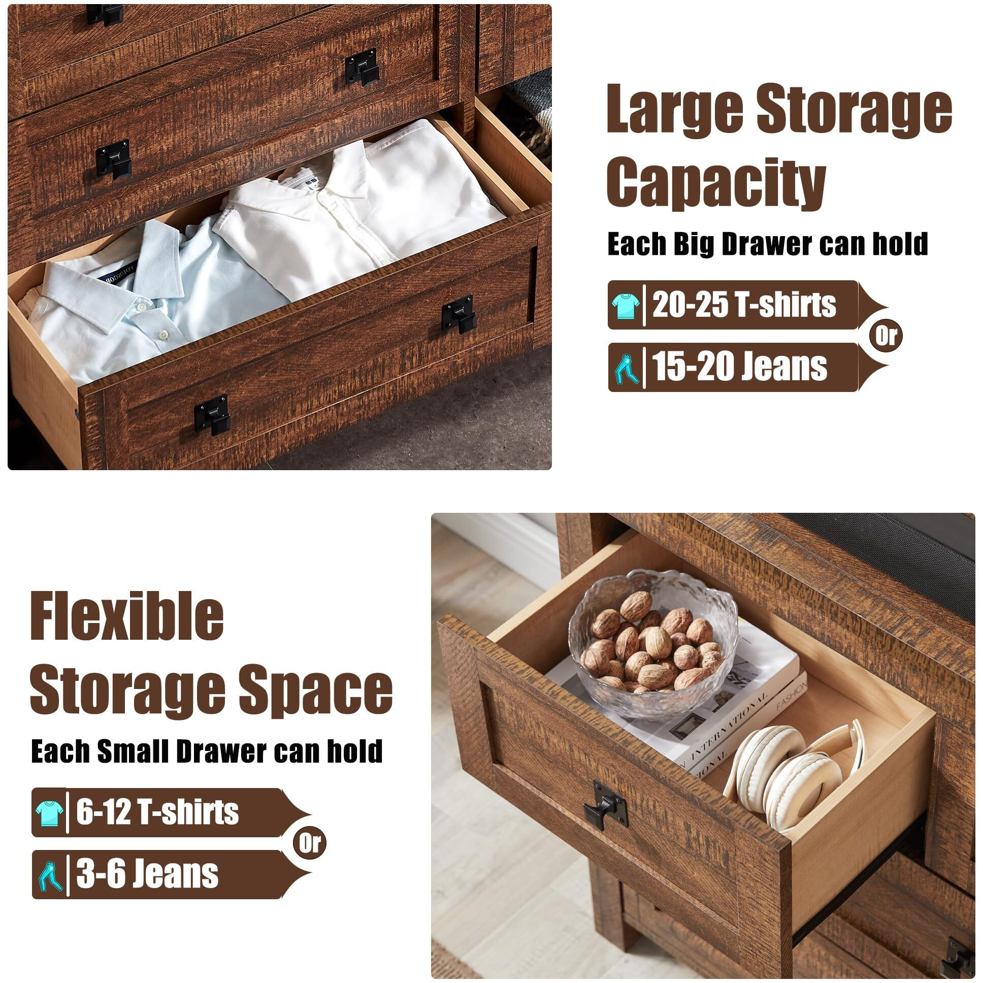 T4Tream Farmhouse 7 Drawers Dresser For Bedroom, Wood Rustic Dresser Tv Stand, Storage Dressers Organizer For Bedroom, Living Room,Hallway, Reclaimed Barnwood