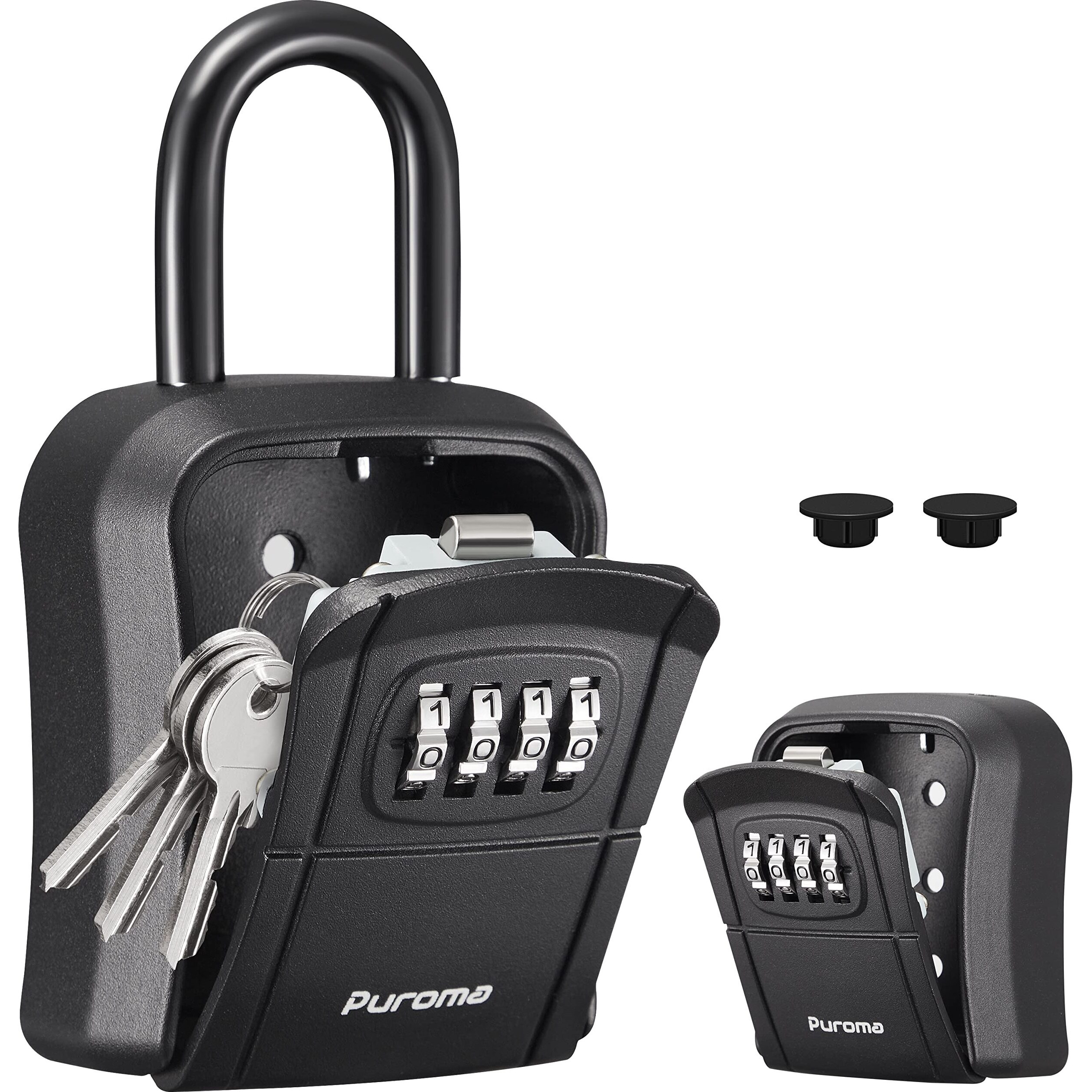 Puroma Key Lock Box, Portable Combination Lockbox Wall-Mounted Key Storage Box For House Keys, Resettable Code Safe Security Lock Box For Home, Office, Apartment Spare Key Storage (1 Pack, Pure Black)