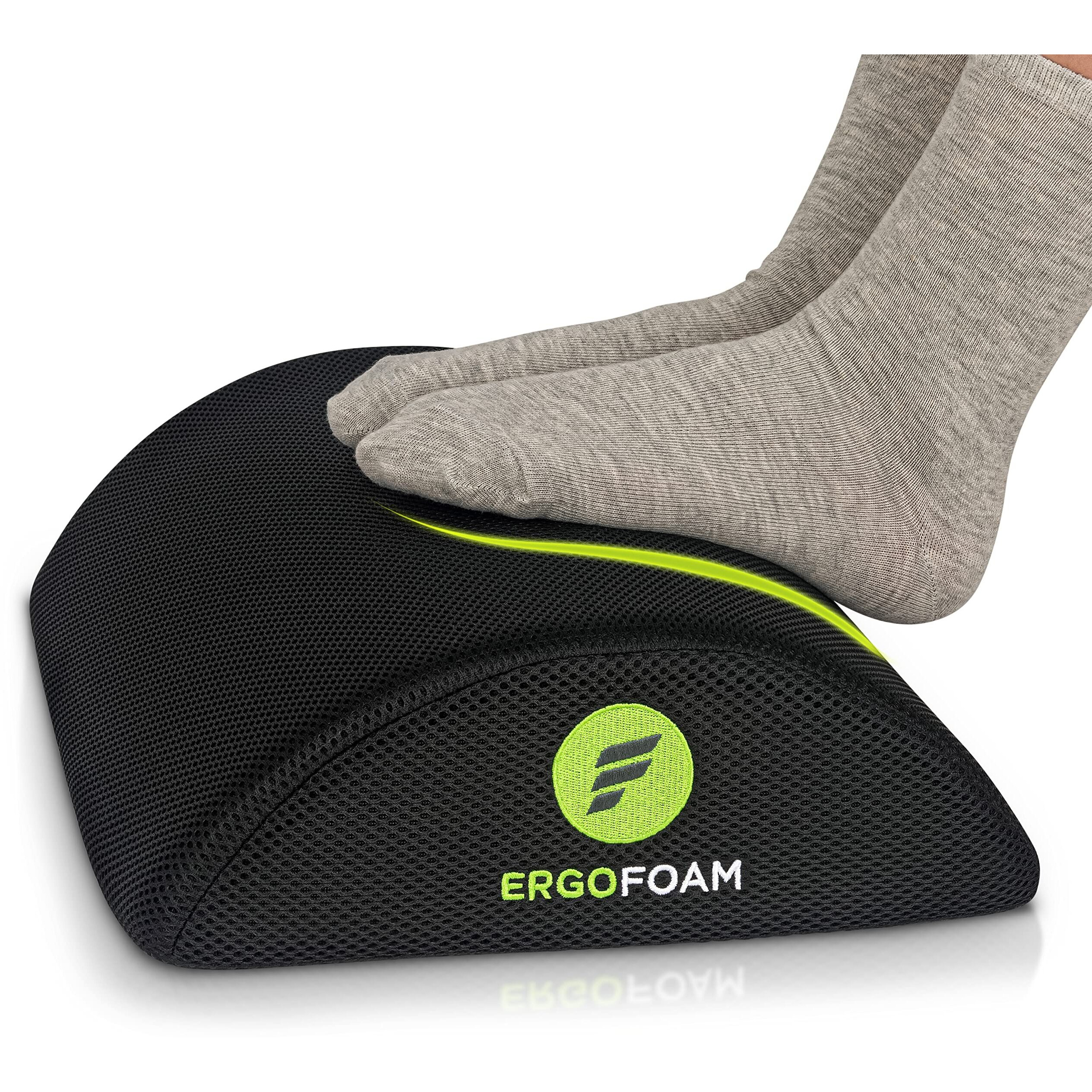 Ergofoam Foot Rest For Under Desk At Work - Premium Under Desk Footrest - Desk Foot Rest For Lumbar, Back, Knee Pain - Ergonomic Foot Stool Under Desk (Black, Mesh)