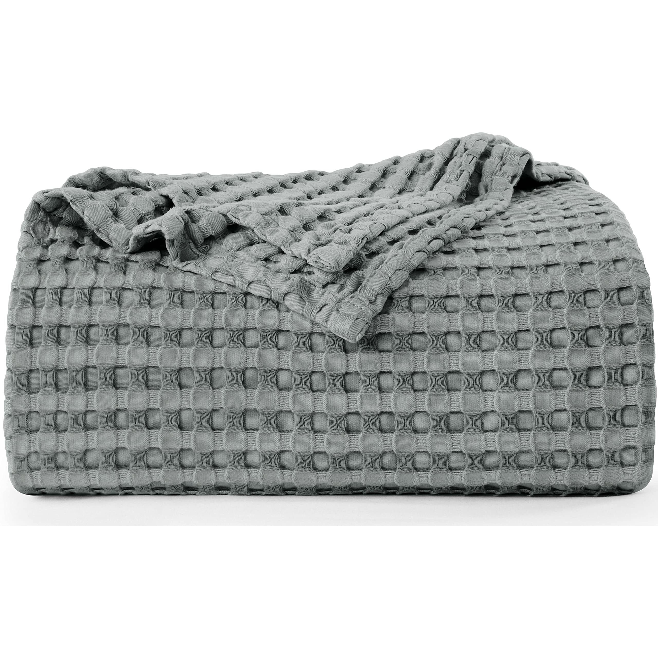 Utopia Bedding Cotton Waffle Blanket 300 Gsm (Cool Grey - 90X108 Inches) Soft Lightweight Breathable Bed Blanket King Size Layering Any Bed For All Season