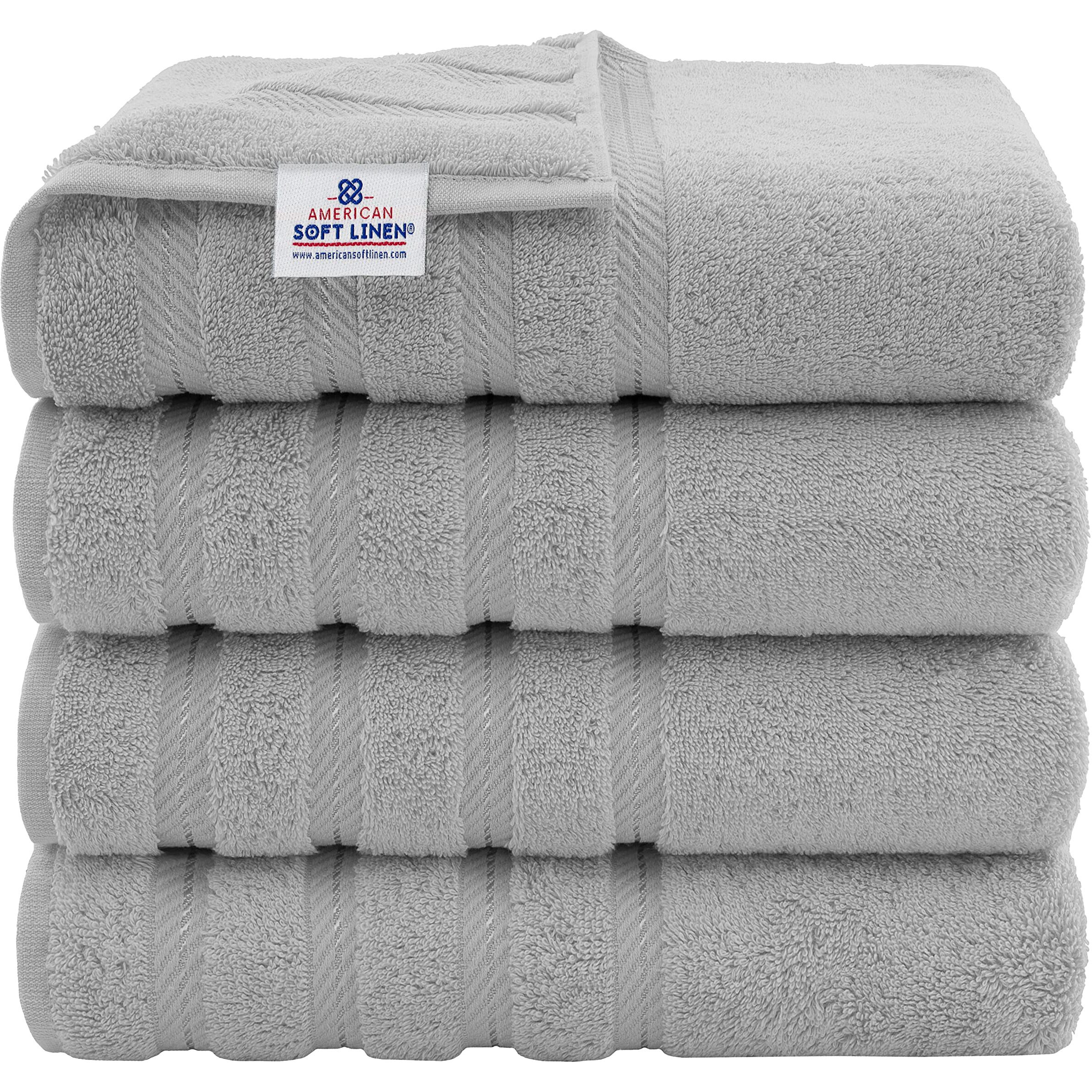 American Soft Linen Luxury 4 Piece Bath Towel Set, 100% Turkish Cotton Bath Towels For Bathroom, 27X54 In Extra Large Bath Towels 4-Pack, Bathroom Shower Towels, Light Gray Bath Towels