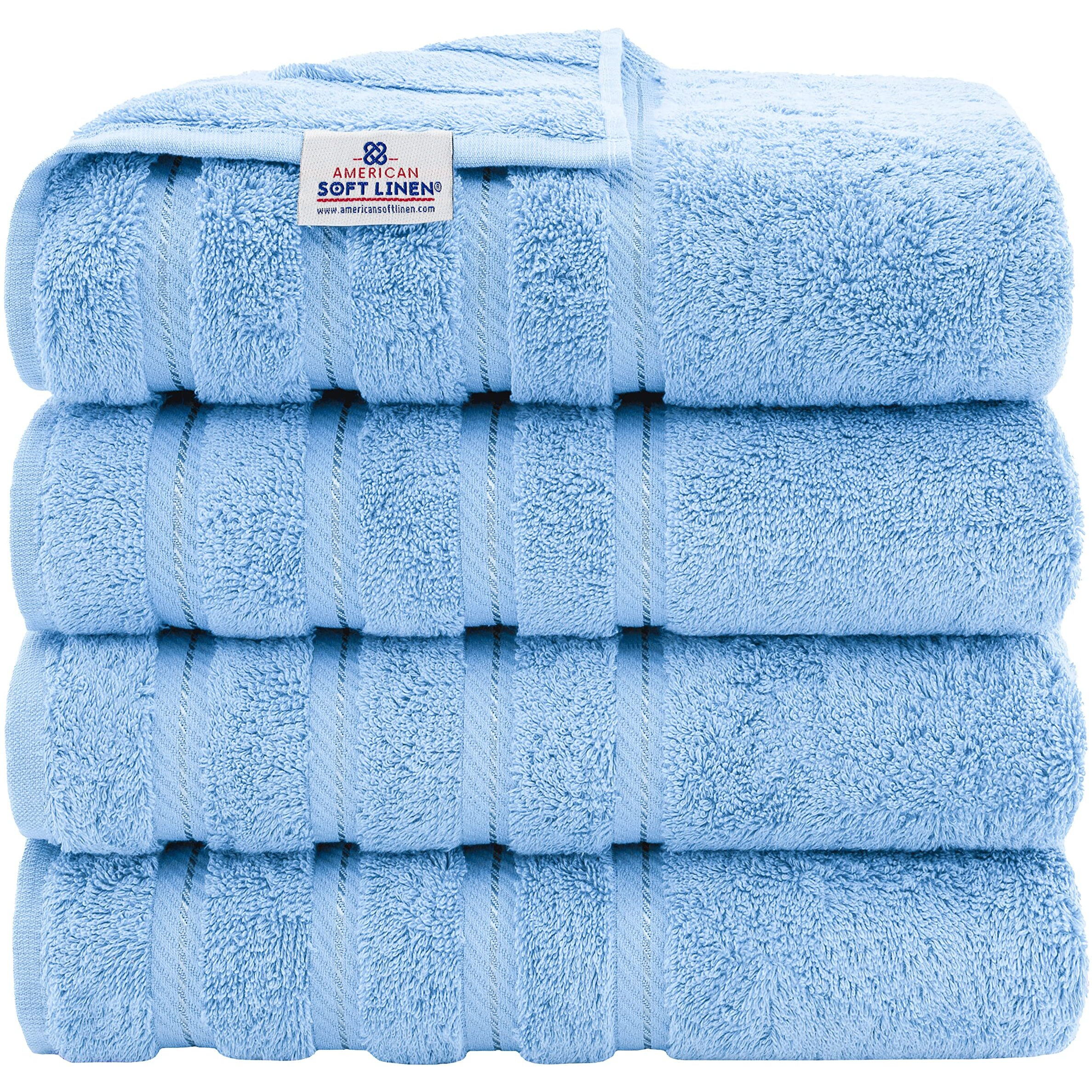 American Soft Linen Luxury 4 Piece Bath Towel Set, 100% Turkish Cotton Bath Towels For Bathroom, 27X54 In Extra Large Bath Towels 4-Pack, Bathroom Shower Towels, Sky Blue Bath Towels