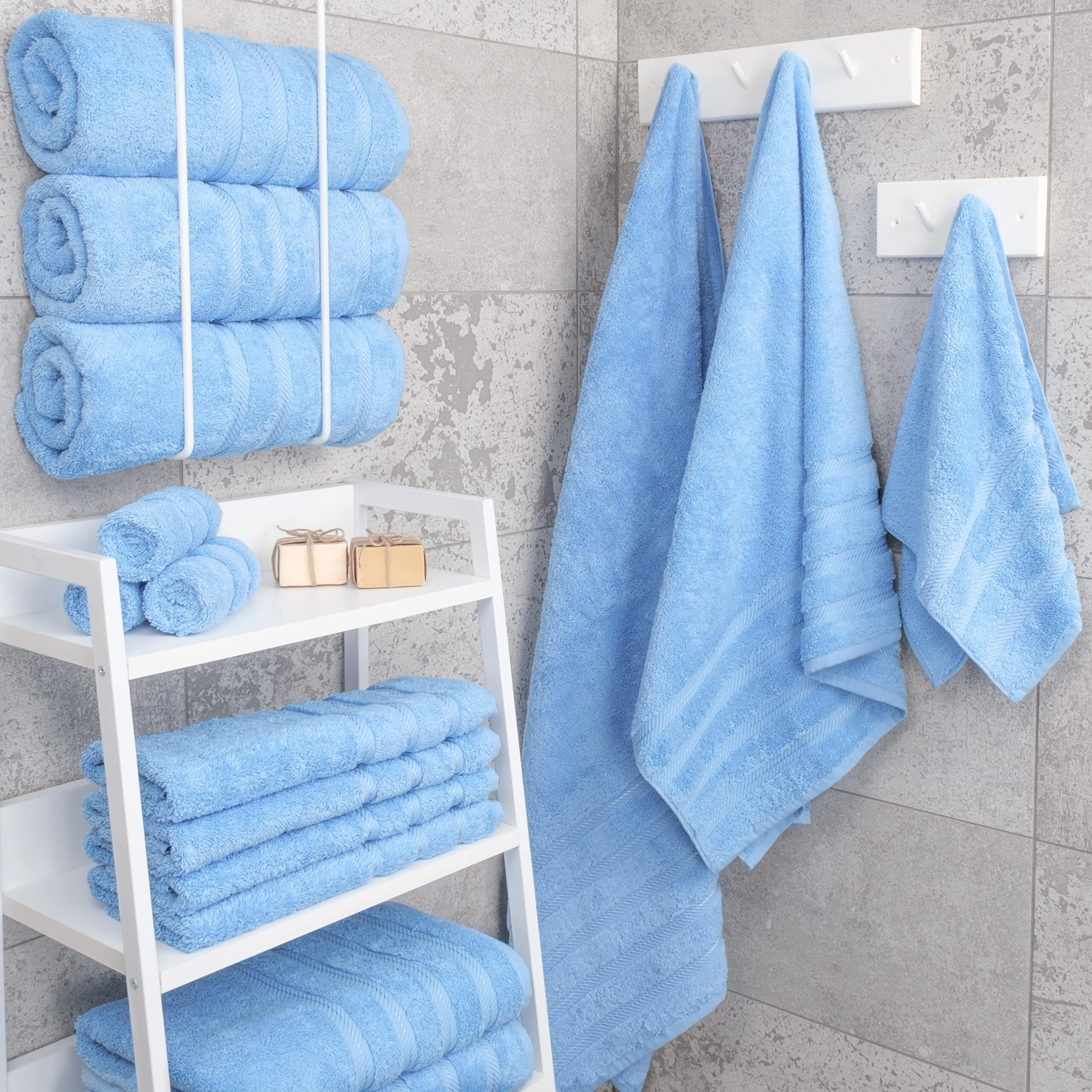 American Soft Linen Luxury 4 Piece Bath Towel Set, 100% Turkish Cotton Bath Towels For Bathroom, 27X54 In Extra Large Bath Towels 4-Pack, Bathroom Shower Towels, Sky Blue Bath Towels